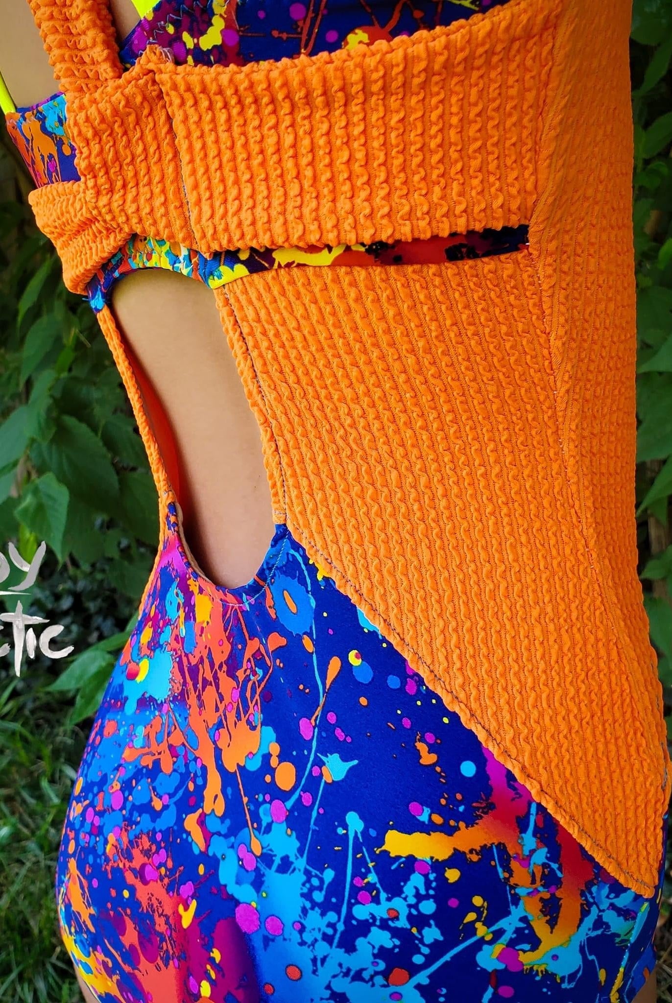 Neon Orange Crinkle, Swim Knit Fabric - Boho Fabrics - Swim Knit, Solid Fabric