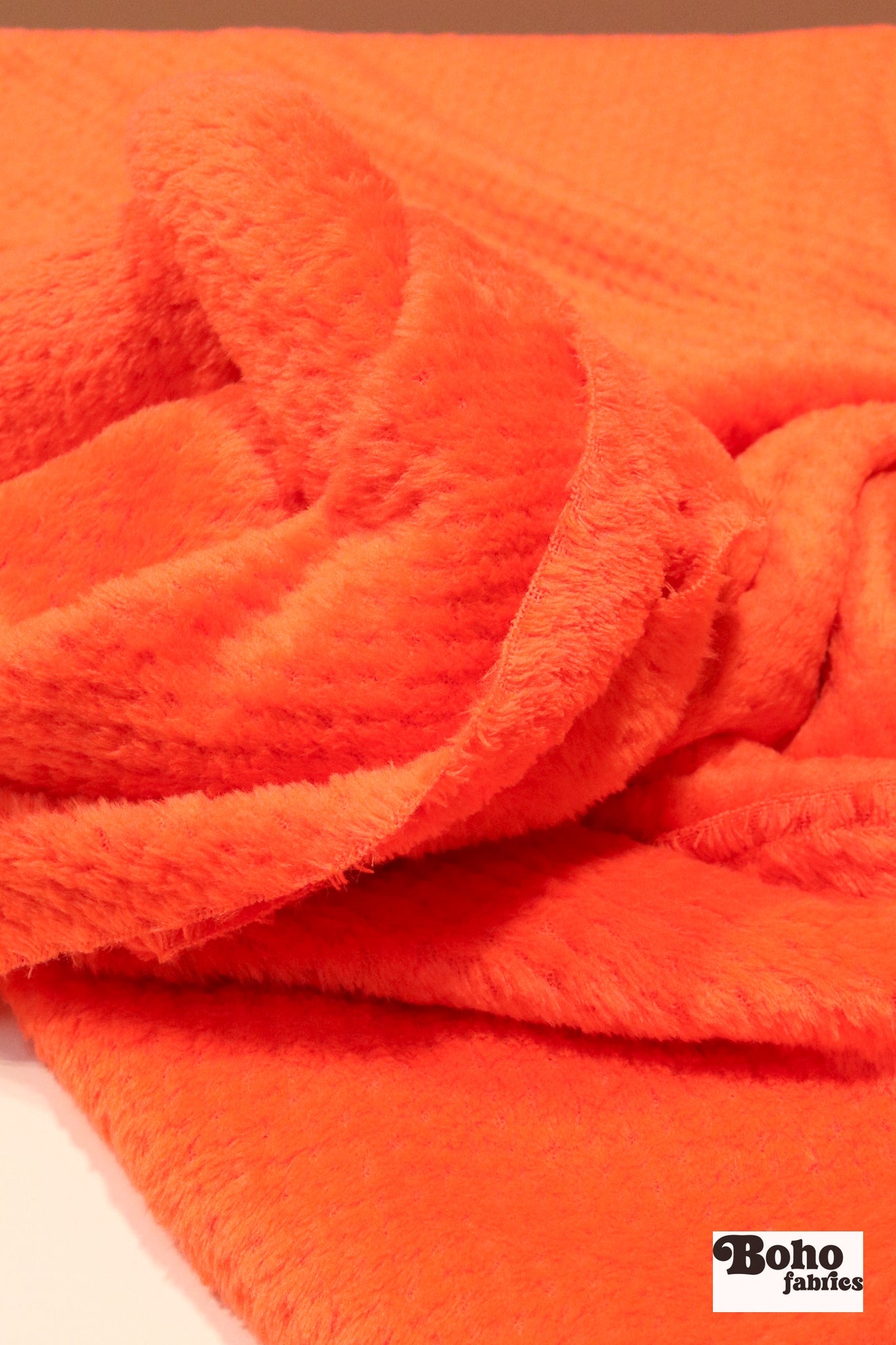 Neon Orange, Textured Midweight High Loft “Honeycomb” Fleece Fabric by Polartec, featuring Recycled Polyester (3) - Boho Fabrics - Performance Fabrics
