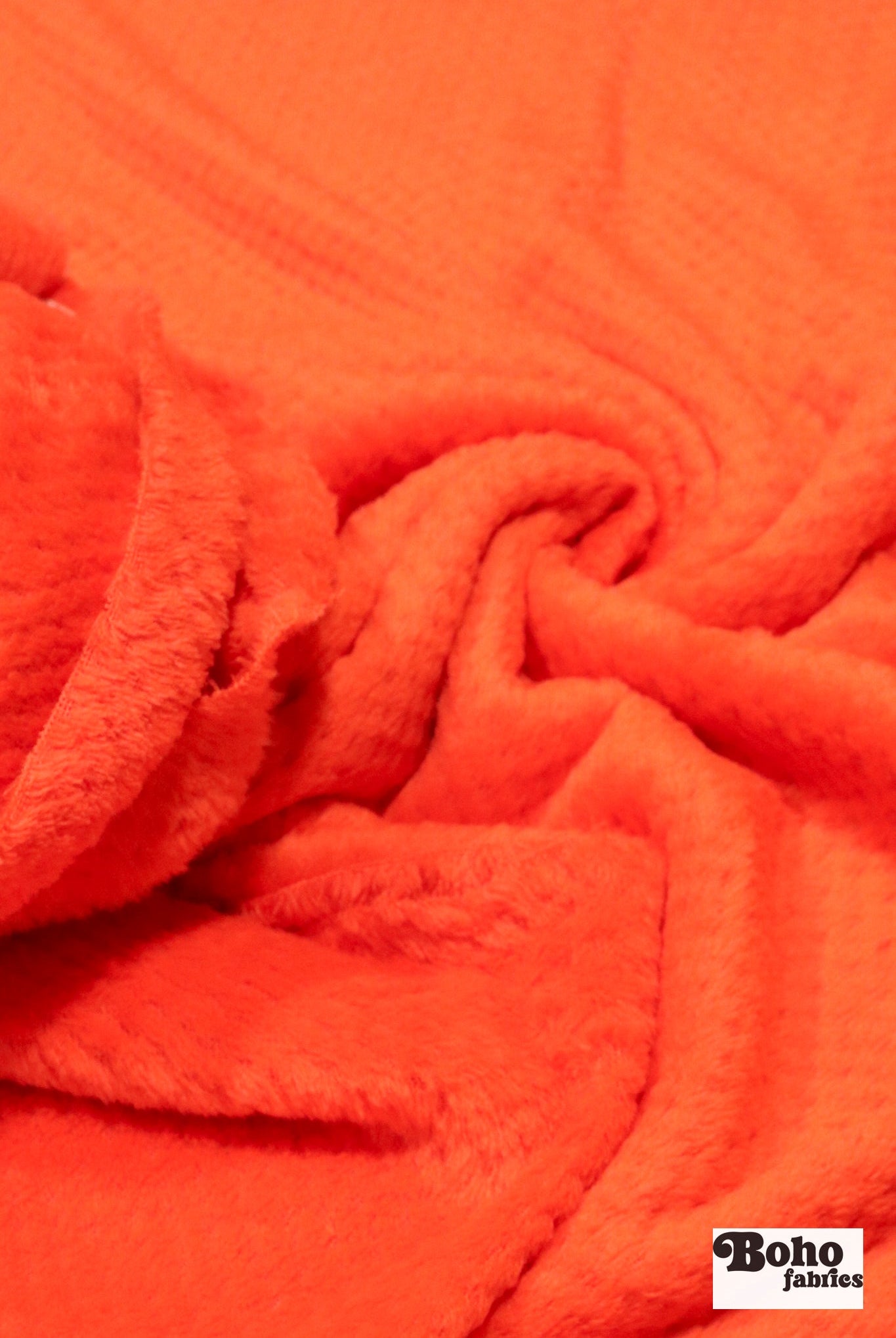 Neon Orange, Textured Midweight High Loft “Honeycomb” Fleece Fabric by Polartec, featuring Recycled Polyester (3) - Boho Fabrics - Performance Fabrics