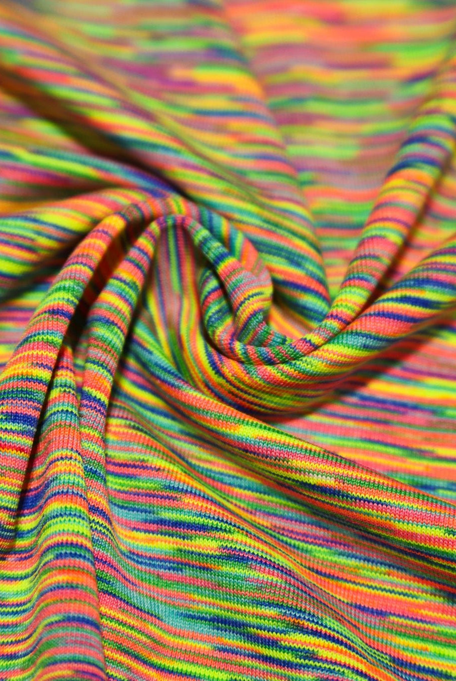 Neon Rainbow, Striated Athletic Knit Fabric - Boho Fabrics - Athletic Knit Fabric