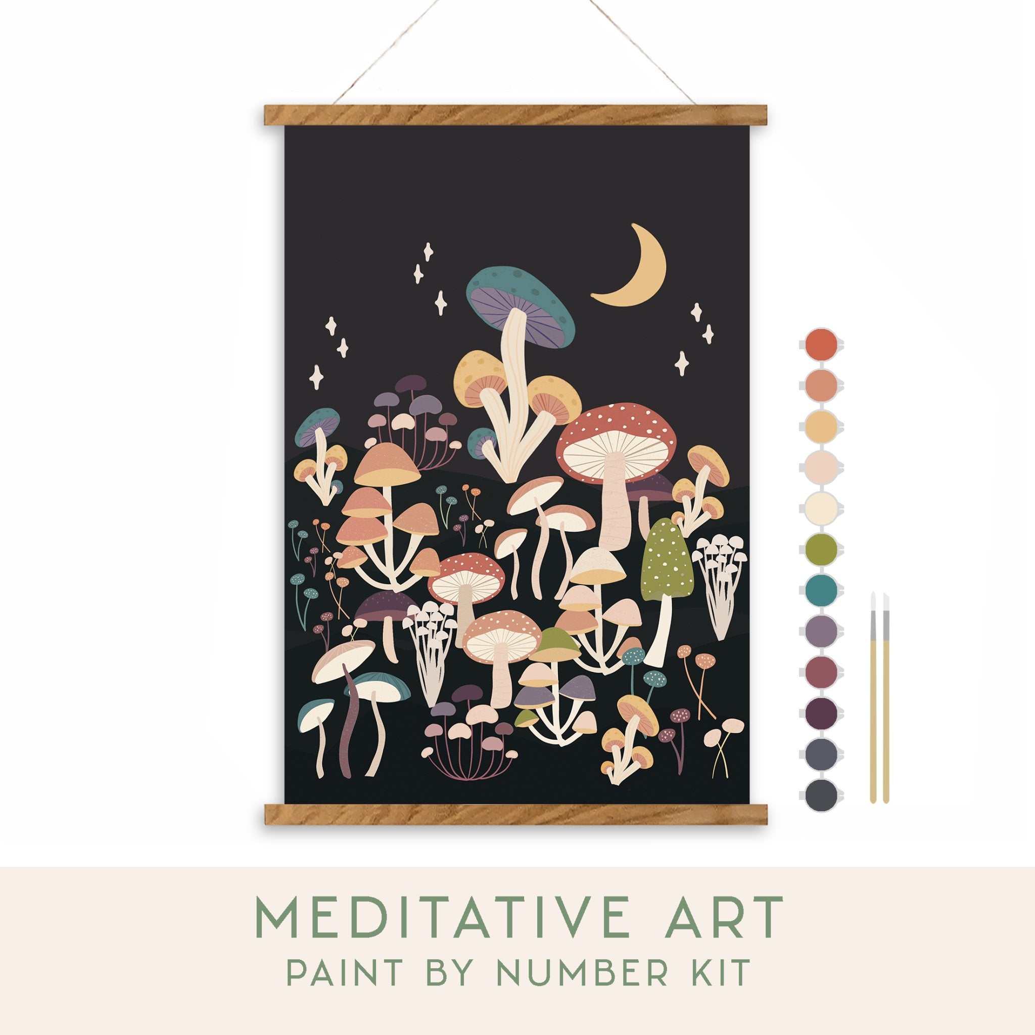 Night Mushrooms Meditative Art Paint by Number Kit - Boho Fabrics -