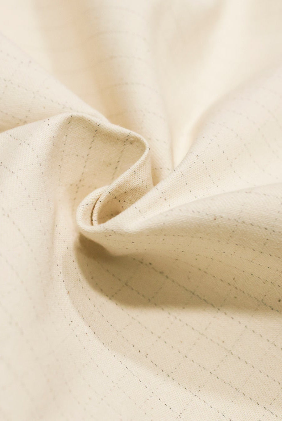 Off White, Grid Print Cotton Twill, Woven Fabric - Boho Fabrics - Twill, Woven