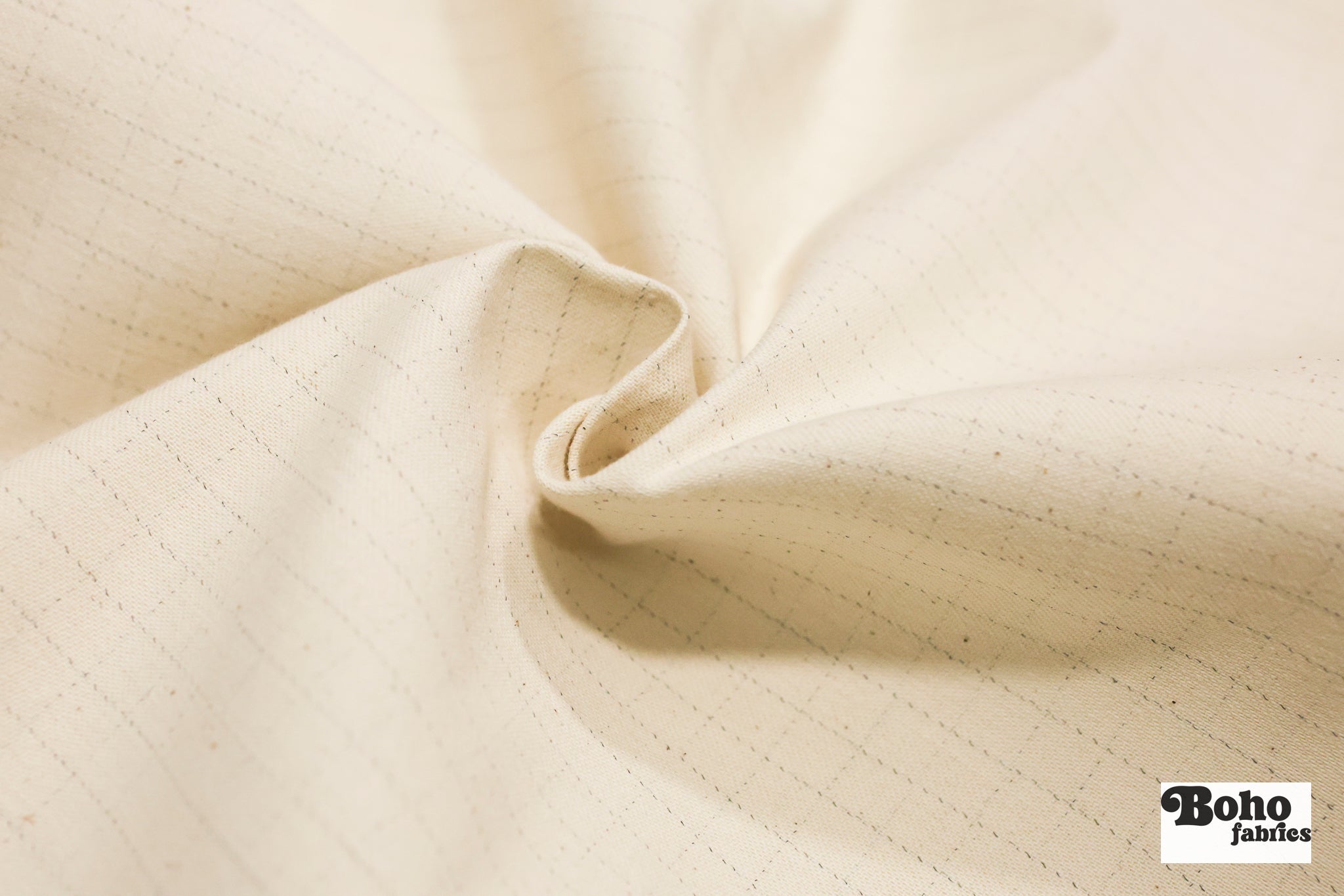 Off White, Grid Print Cotton Twill, Woven Fabric - Boho Fabrics - Twill, Woven