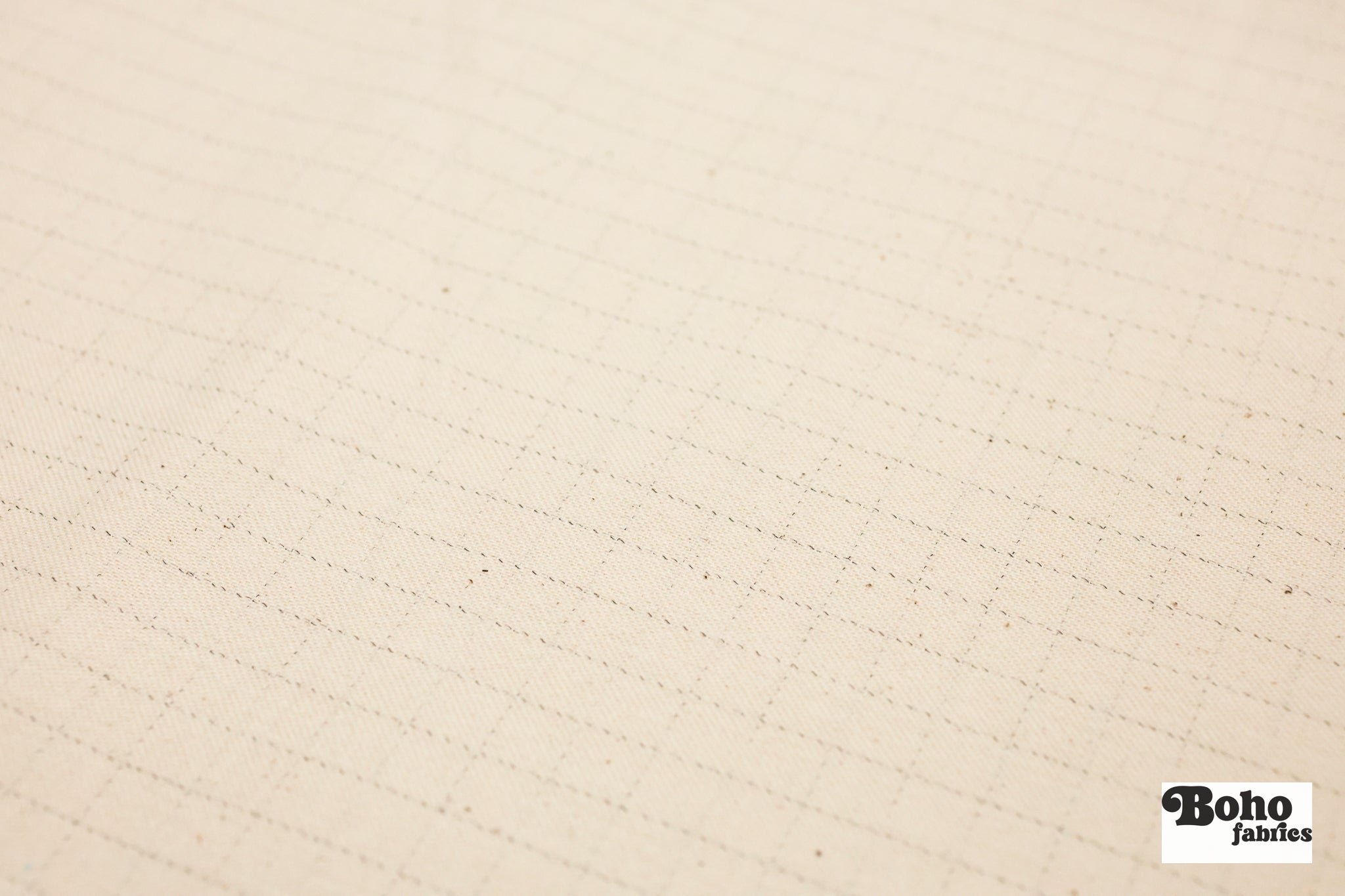 Off White, Grid Print Cotton Twill, Woven Fabric - Boho Fabrics - Twill, Woven