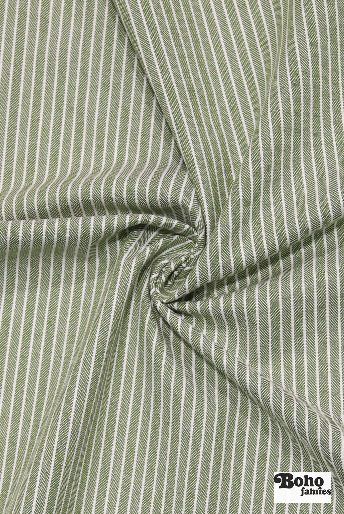 Olive Green and White Thin Stripes Cotton Woven Fabric - Boho Fabrics - Woven, Fabric