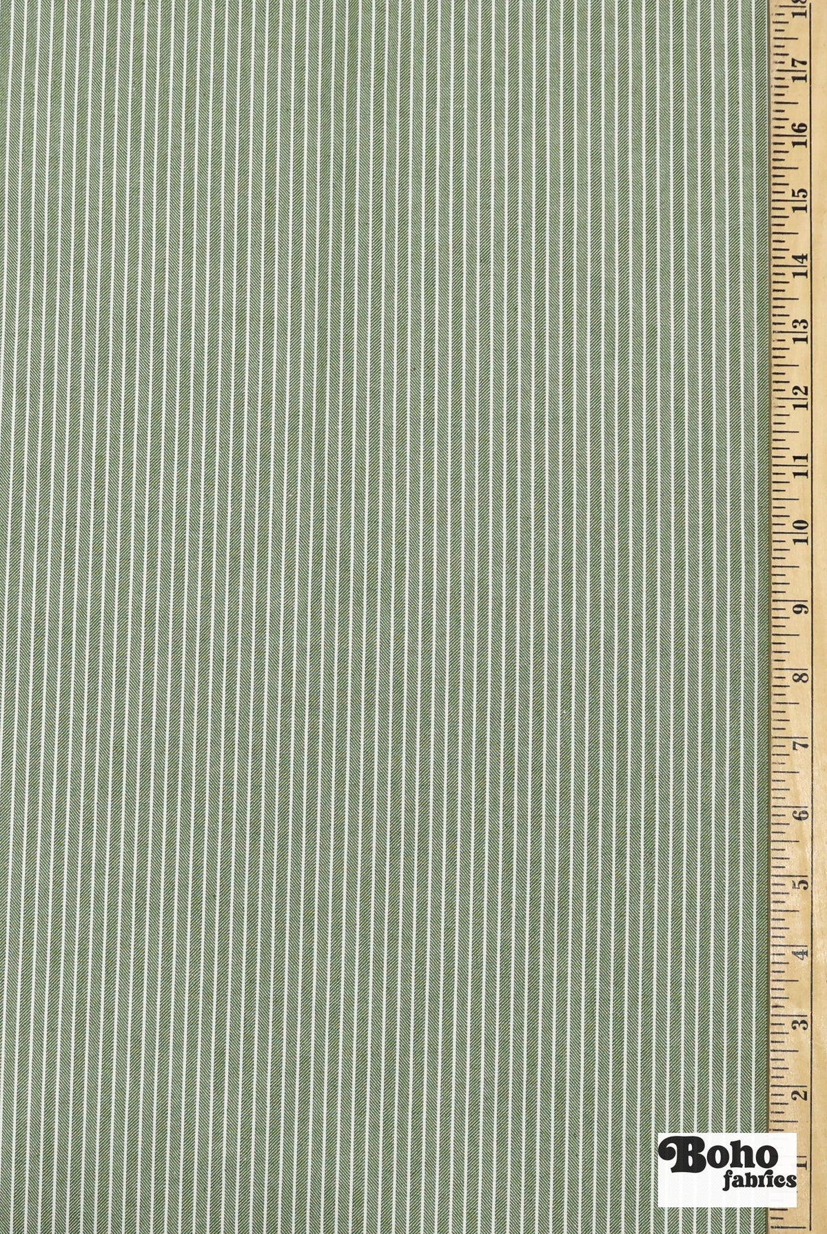 Olive Green and White Thin Stripes Cotton Woven Fabric - Boho Fabrics - Woven, Fabric