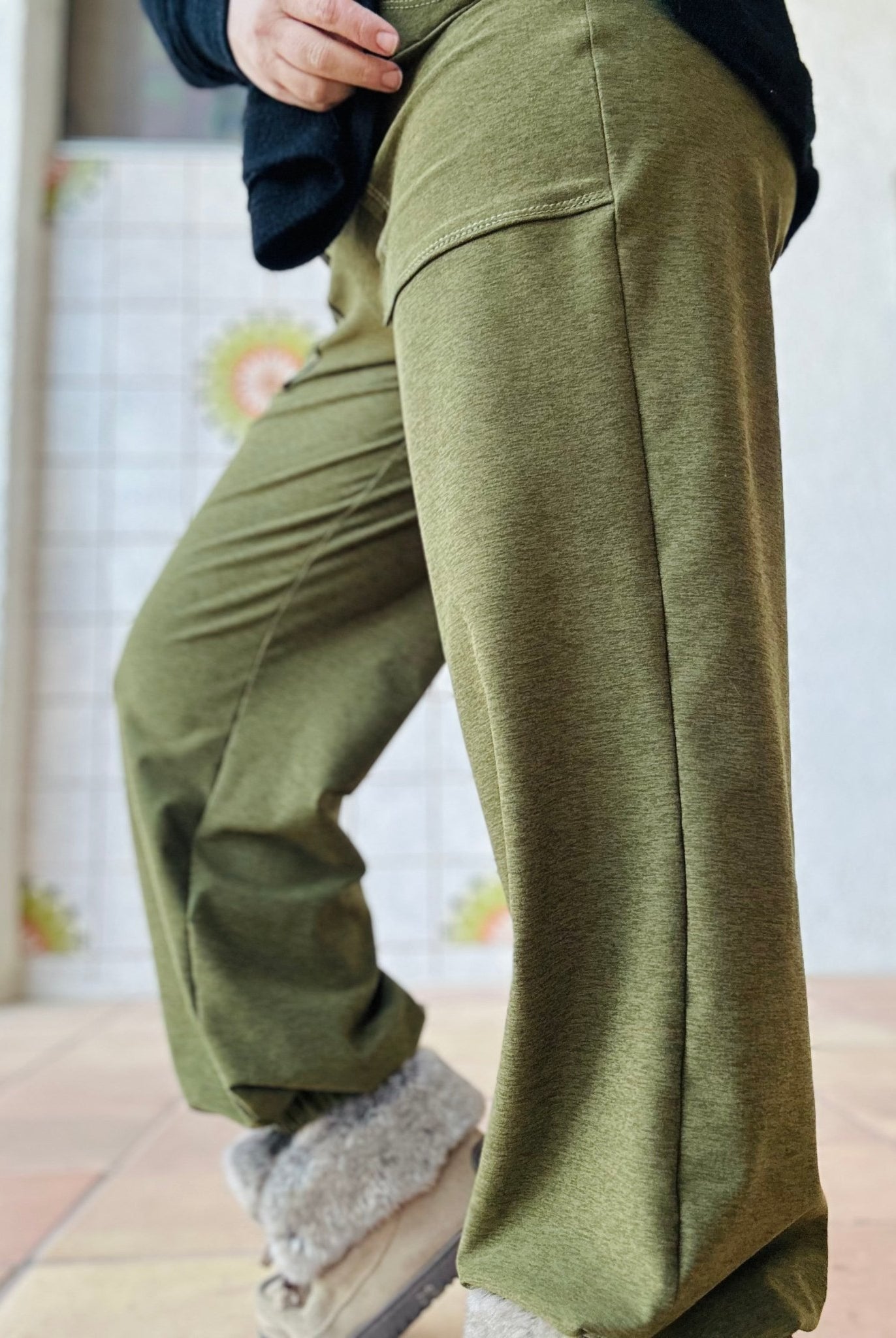 Olive Space Dye, Heathered Athletic Knit Fabric - Boho Fabrics - Athletic Knit Fabric