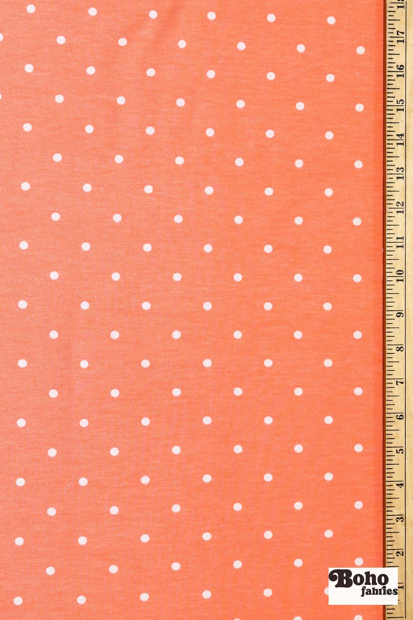Orange Coral Polka Dots, French Terry Knit Fabric - Boho Fabrics - French Terry Prints, Knit Fabric