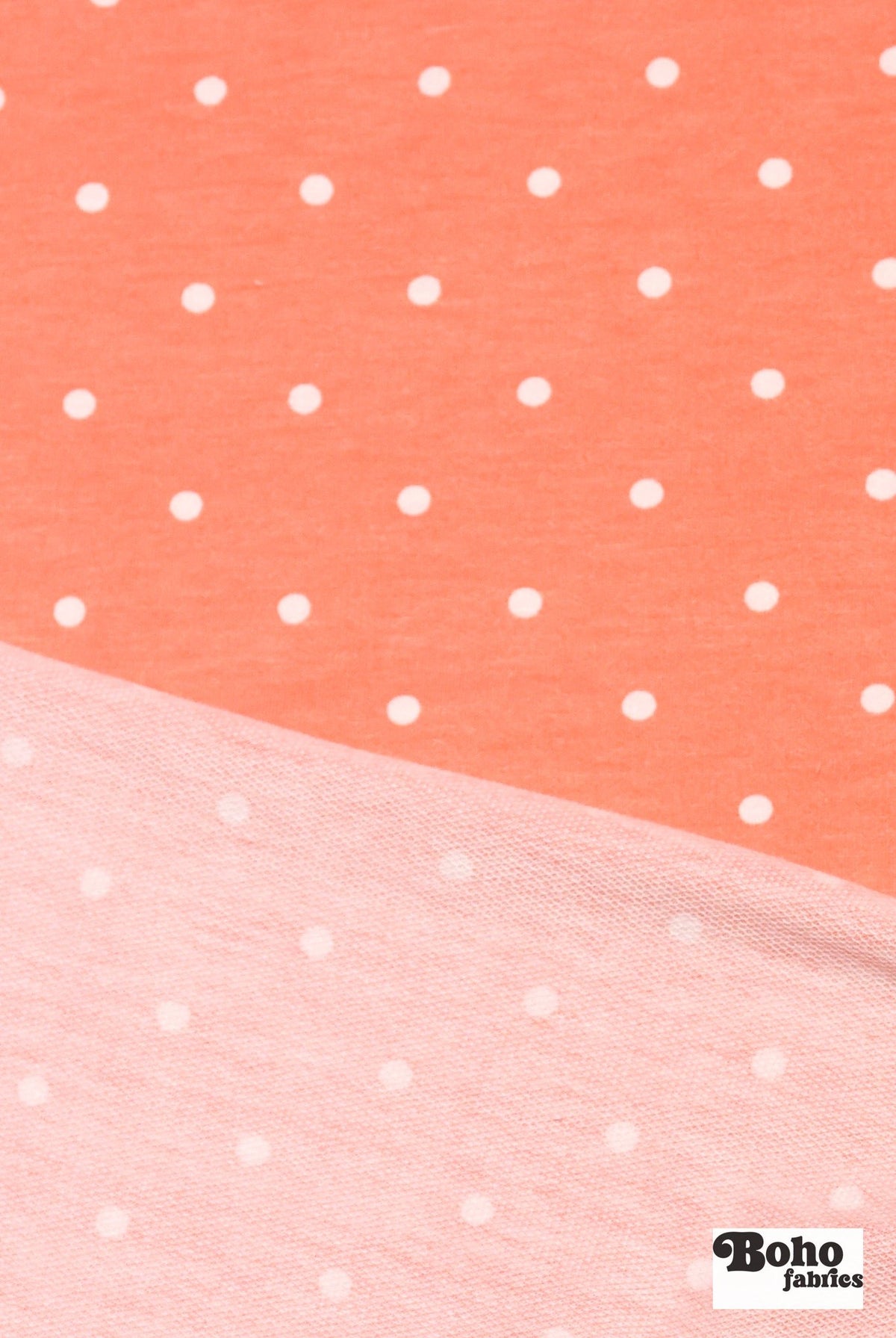 Orange Coral Polka Dots, French Terry Knit Fabric - Boho Fabrics - French Terry Prints, Knit Fabric