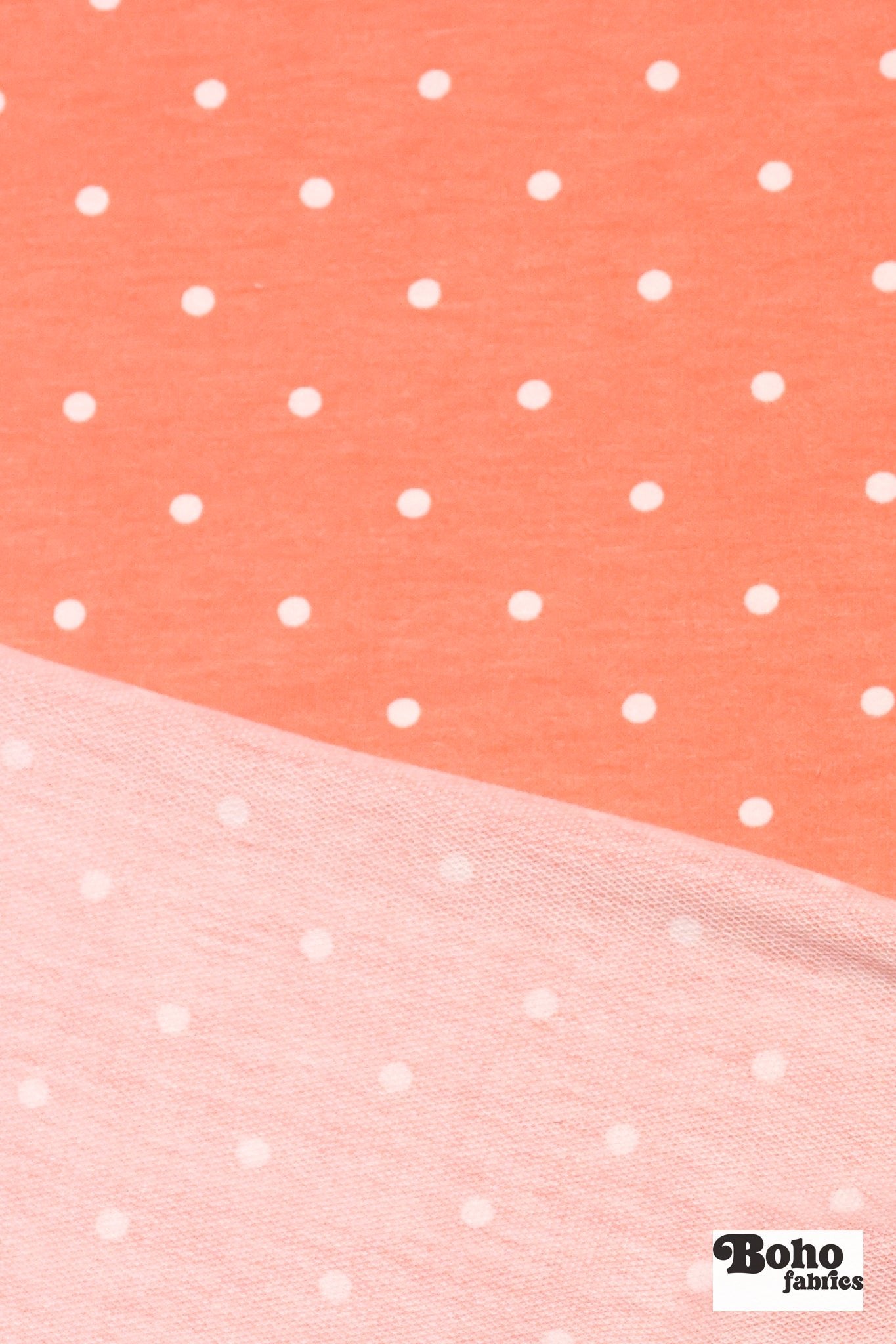 Orange Coral Polka Dots, French Terry Knit Fabric - Boho Fabrics - French Terry Prints, Knit Fabric