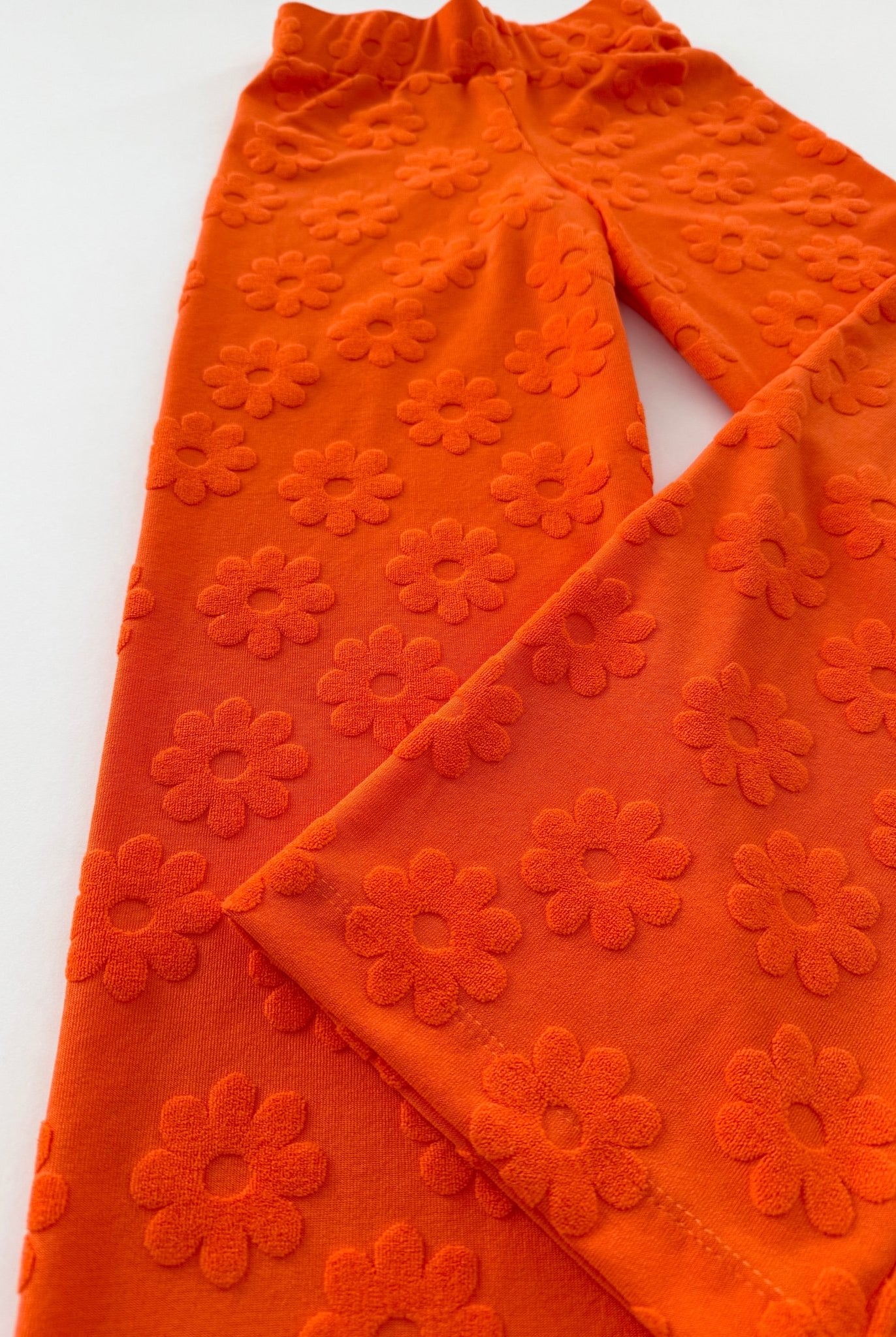 Orange Daisy Jacquard Terry Knit Fabric - Boho Fabrics - Jacquard Knit Fabric