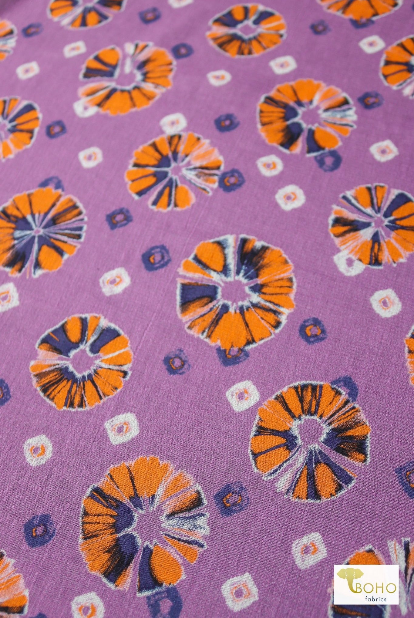 Orange Pop on Purple. Cotton Woven. WVP-247 - Boho Fabrics