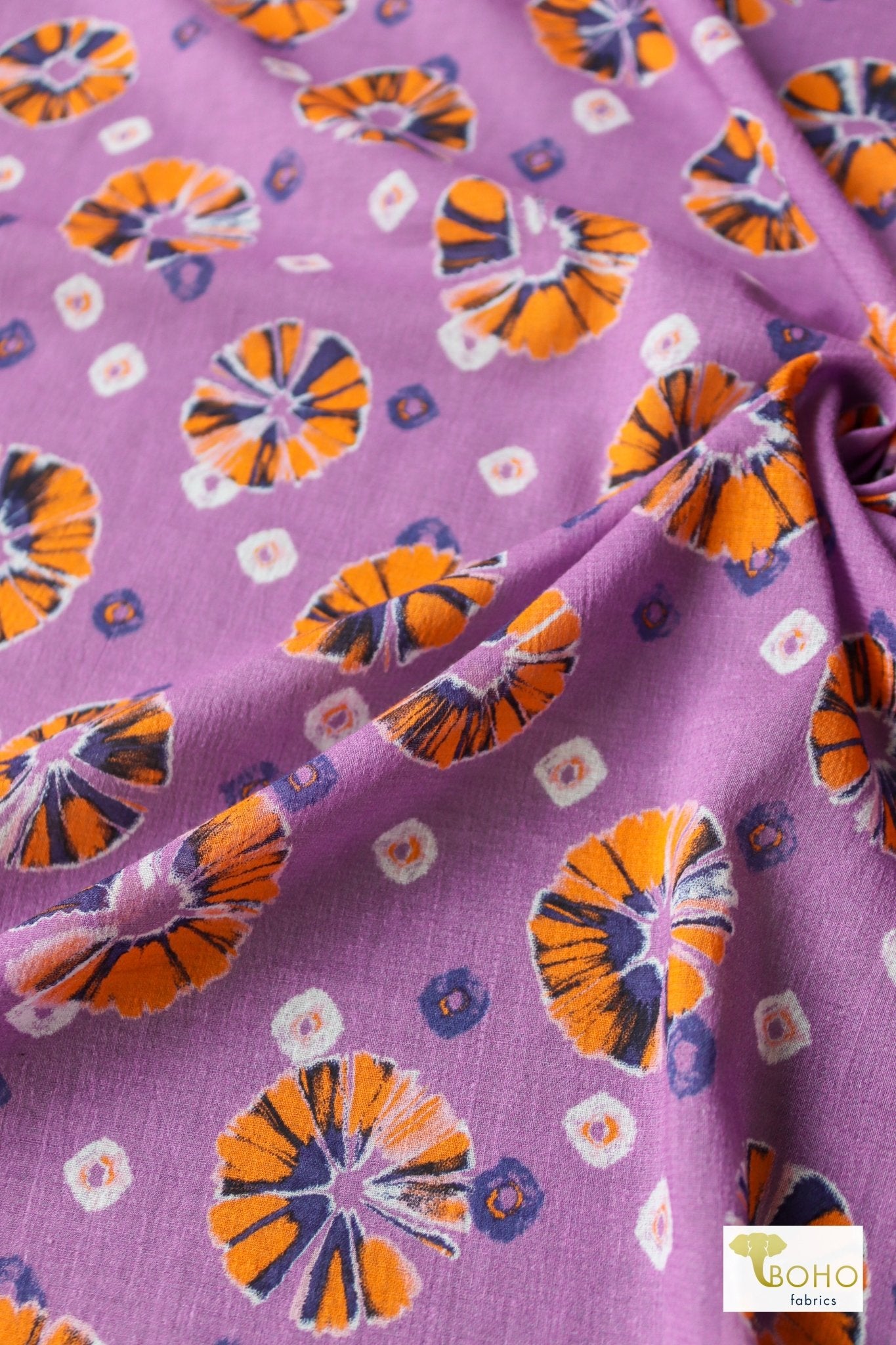 Orange Pop on Purple. Cotton Woven. WVP-247 - Boho Fabrics