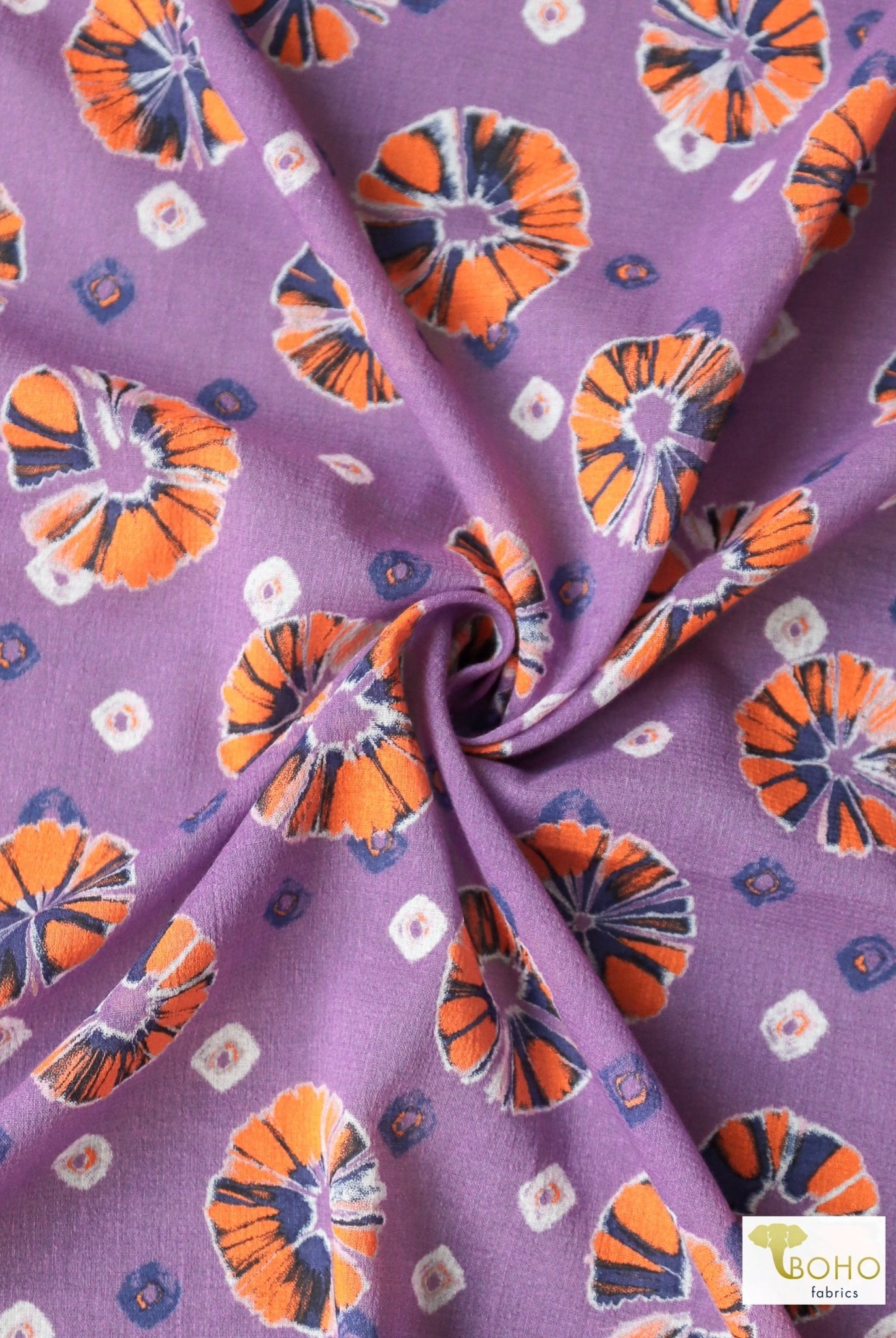 Orange Pop on Purple. Cotton Woven. WVP-247 - Boho Fabrics
