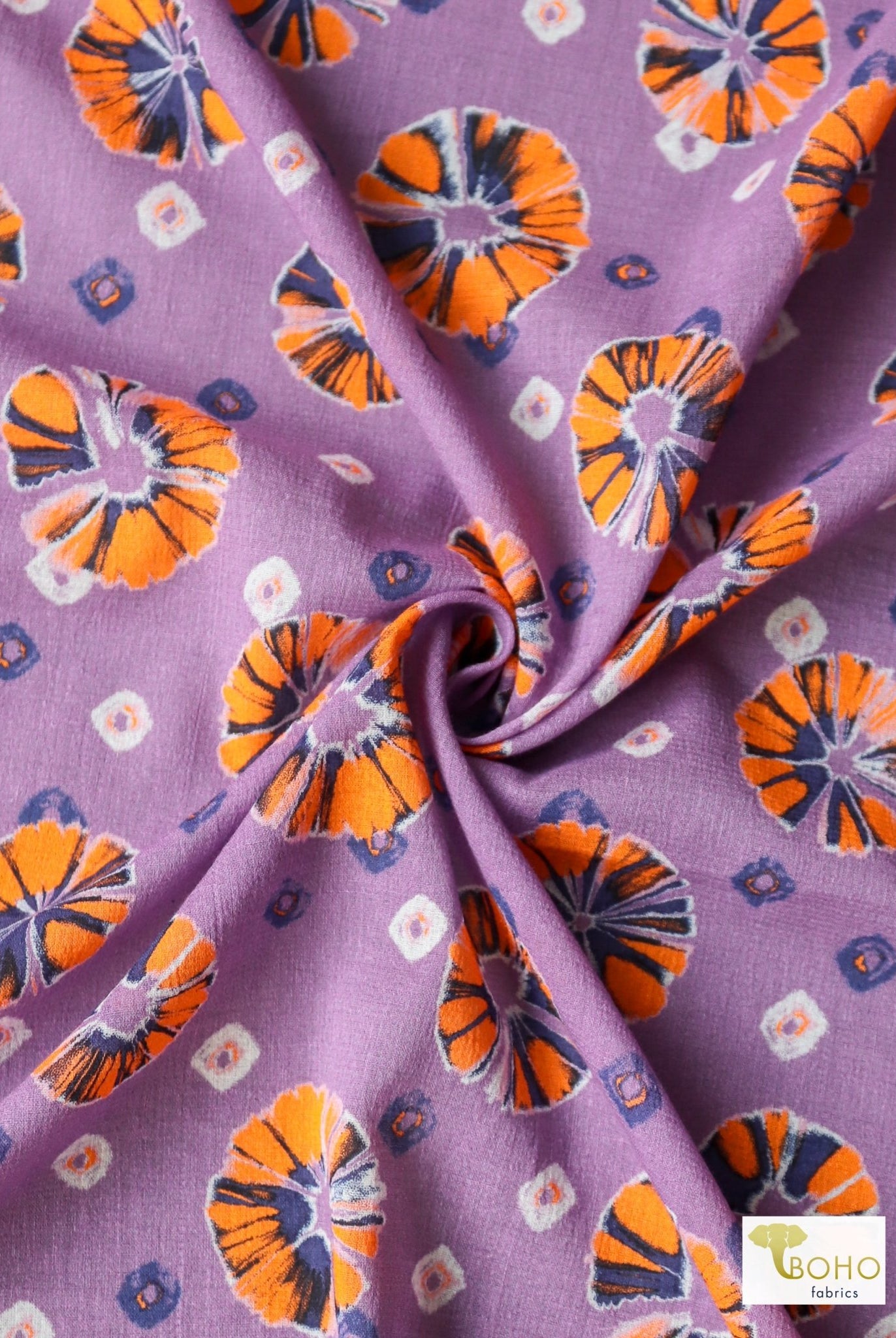 Orange Pop on Purple. Cotton Woven. WVP-247 - Boho Fabrics