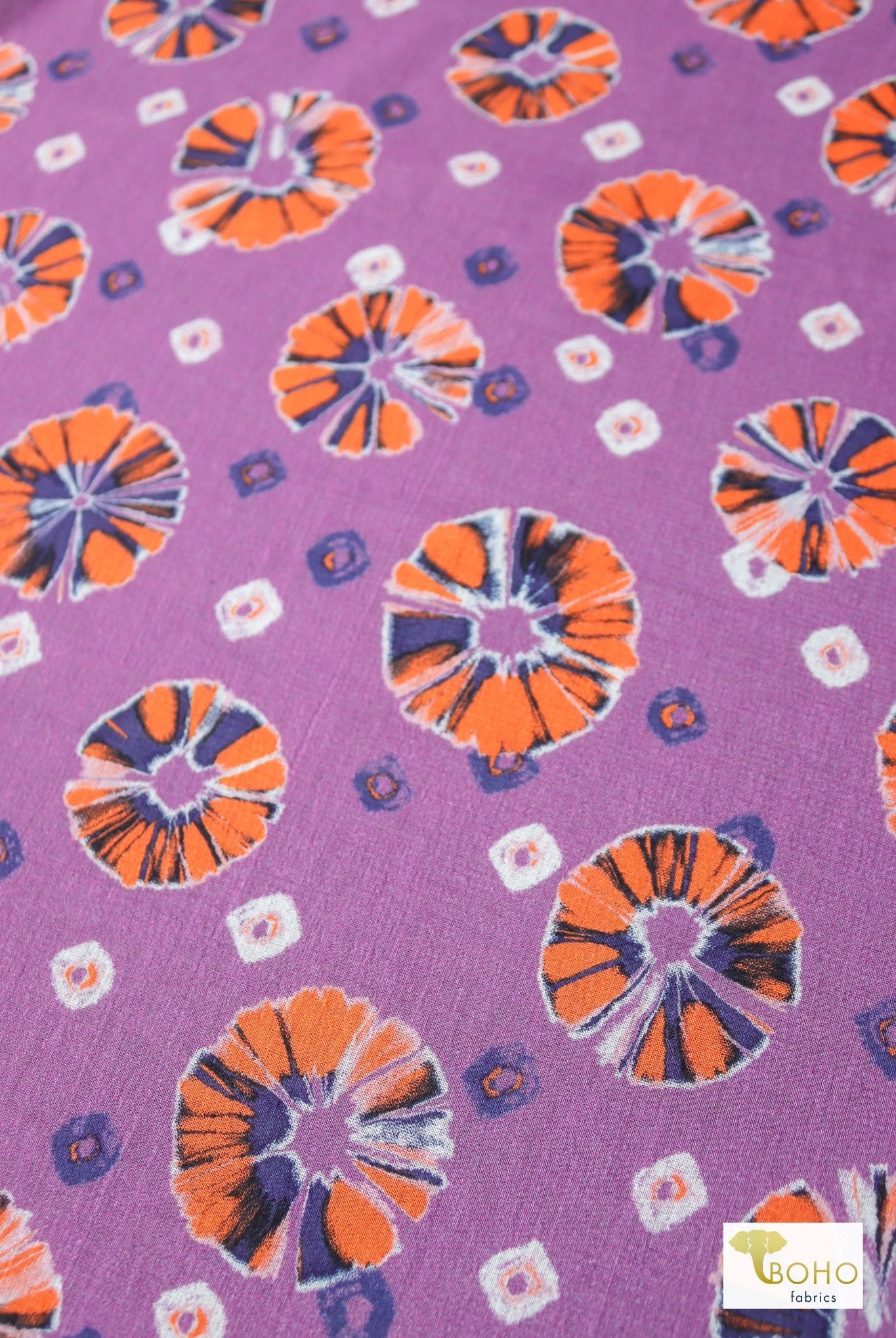 Orange Pop on Purple. Cotton Woven. WVP-247 - Boho Fabrics