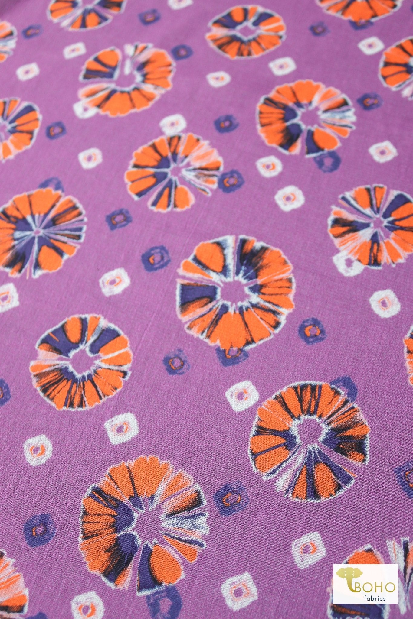 Orange Pop on Purple. Cotton Woven. WVP-247 - Boho Fabrics
