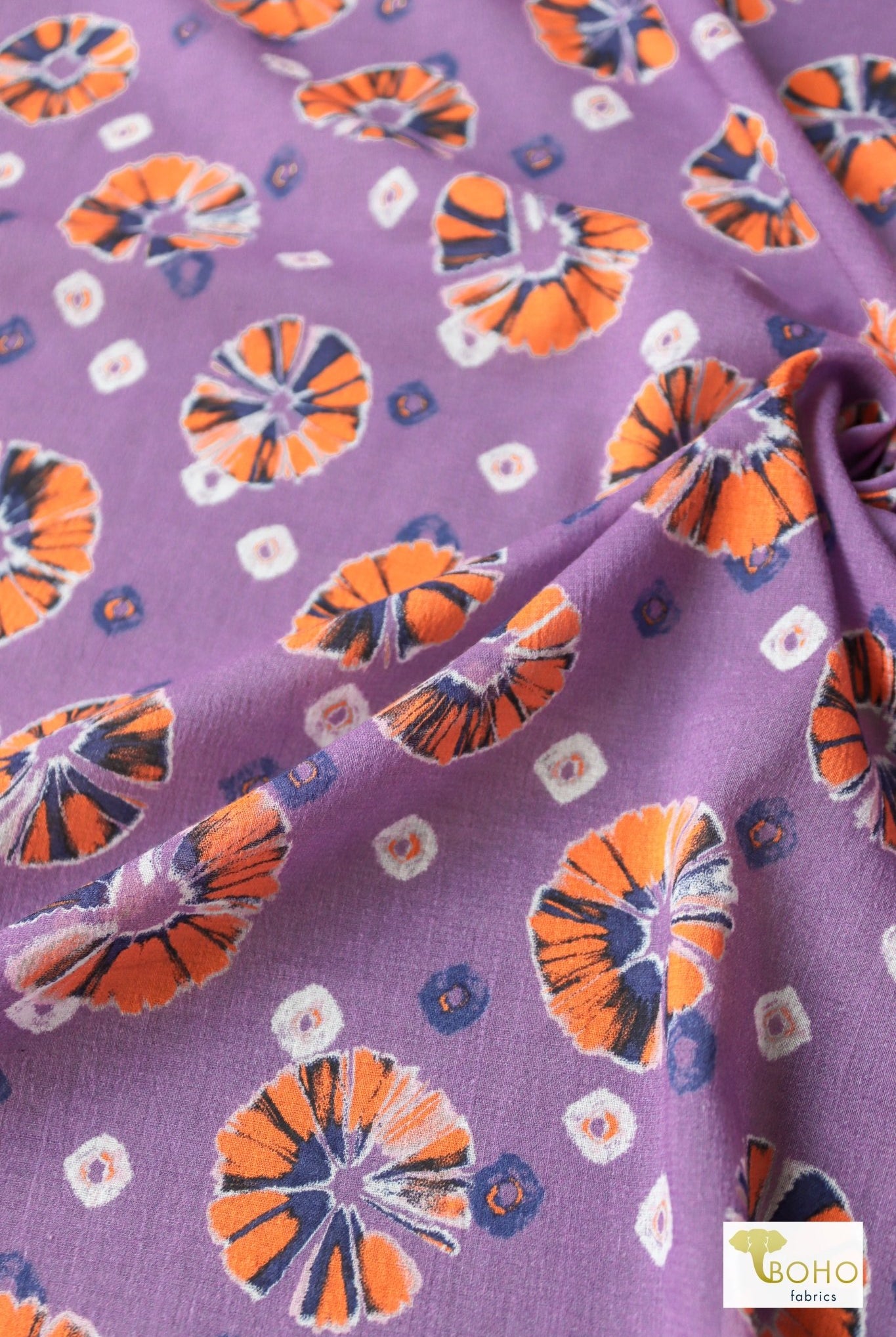 Orange Pop on Purple. Cotton Woven. WVP-247 - Boho Fabrics