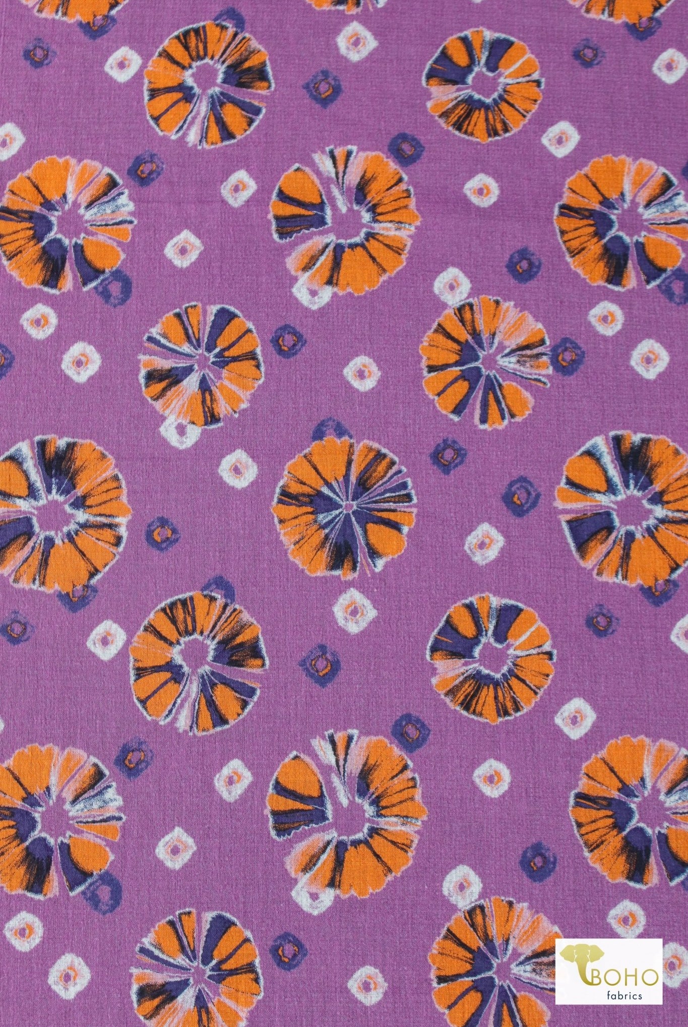Orange Pop on Purple. Cotton Woven. WVP-247 - Boho Fabrics