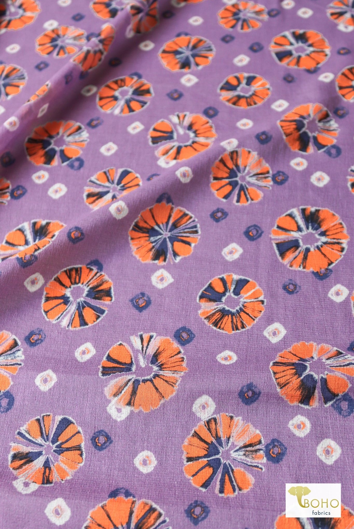 Orange Pop on Purple. Cotton Woven. WVP-247 - Boho Fabrics