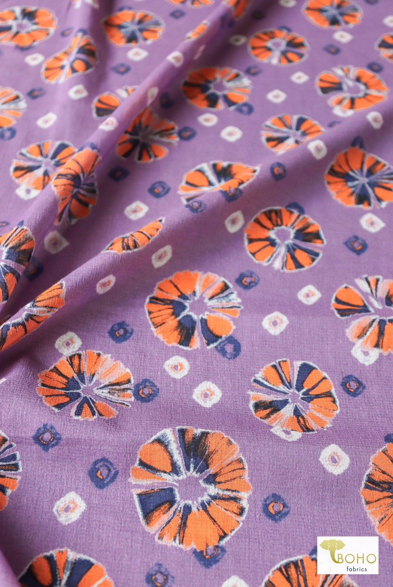 Orange Pop on Purple. Cotton Woven. WVP-247 - Boho Fabrics