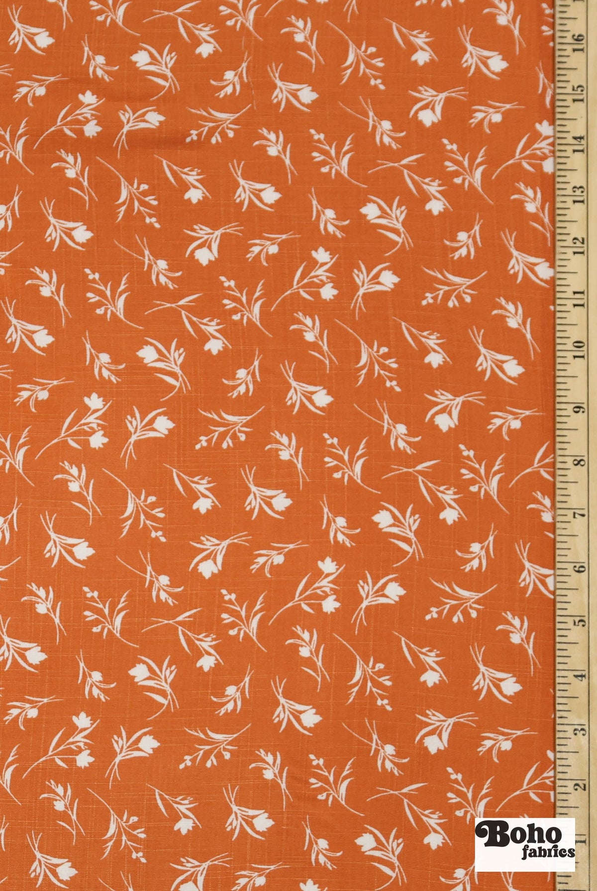 Orange with White Botanical Silhouettes Rayon Challis Woven Fabric - Boho Fabrics - Challis, Woven