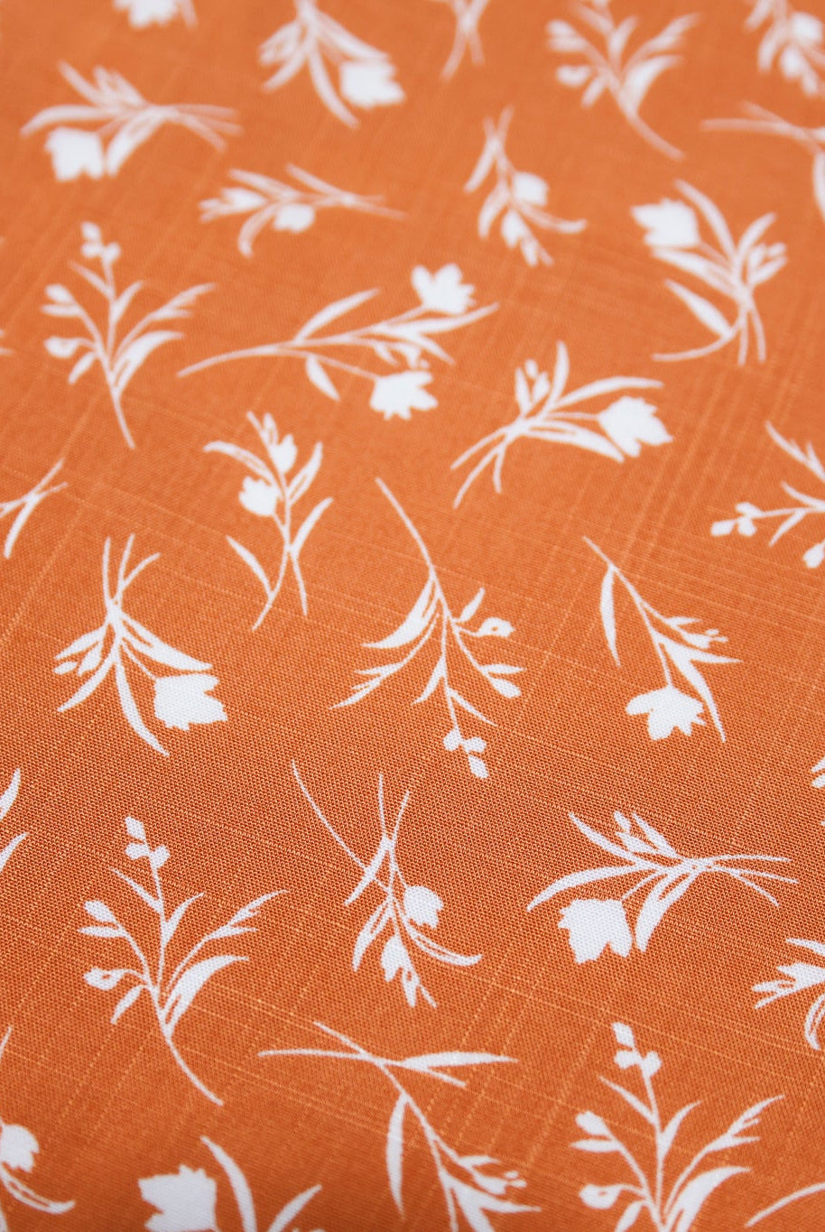 Orange with White Botanical Silhouettes Rayon Challis Woven Fabric - Boho Fabrics - Challis, Woven