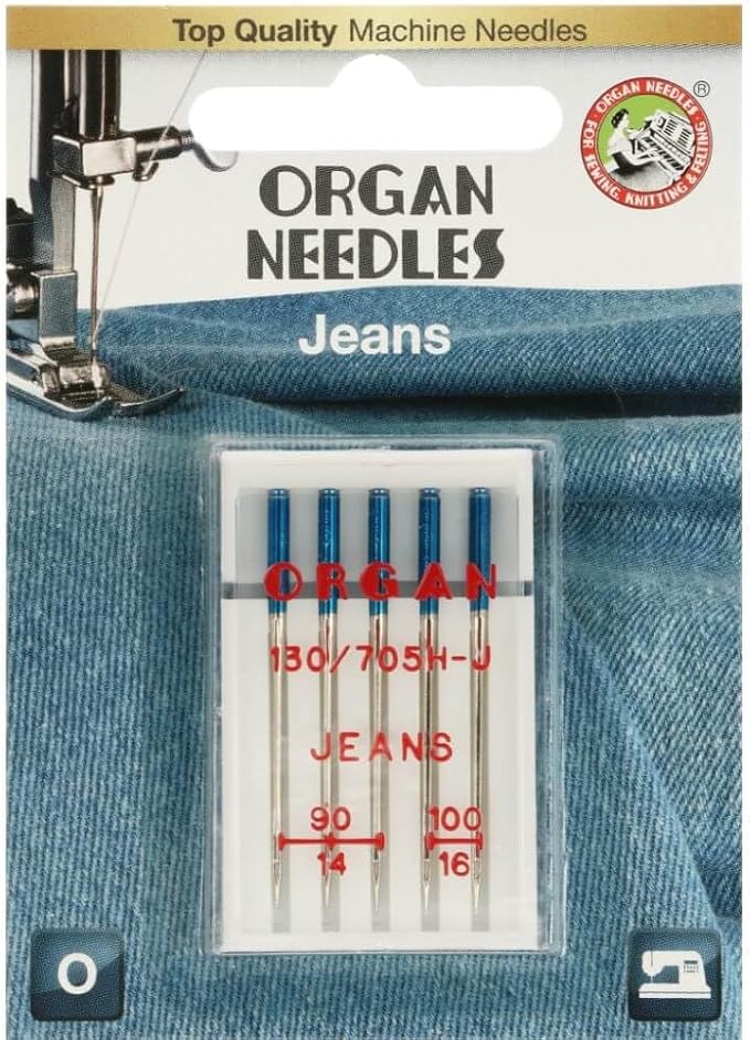 Organ Jeans Needle 5pk Assorted Sizes 90-100 - Boho Fabrics - Sewing Needles