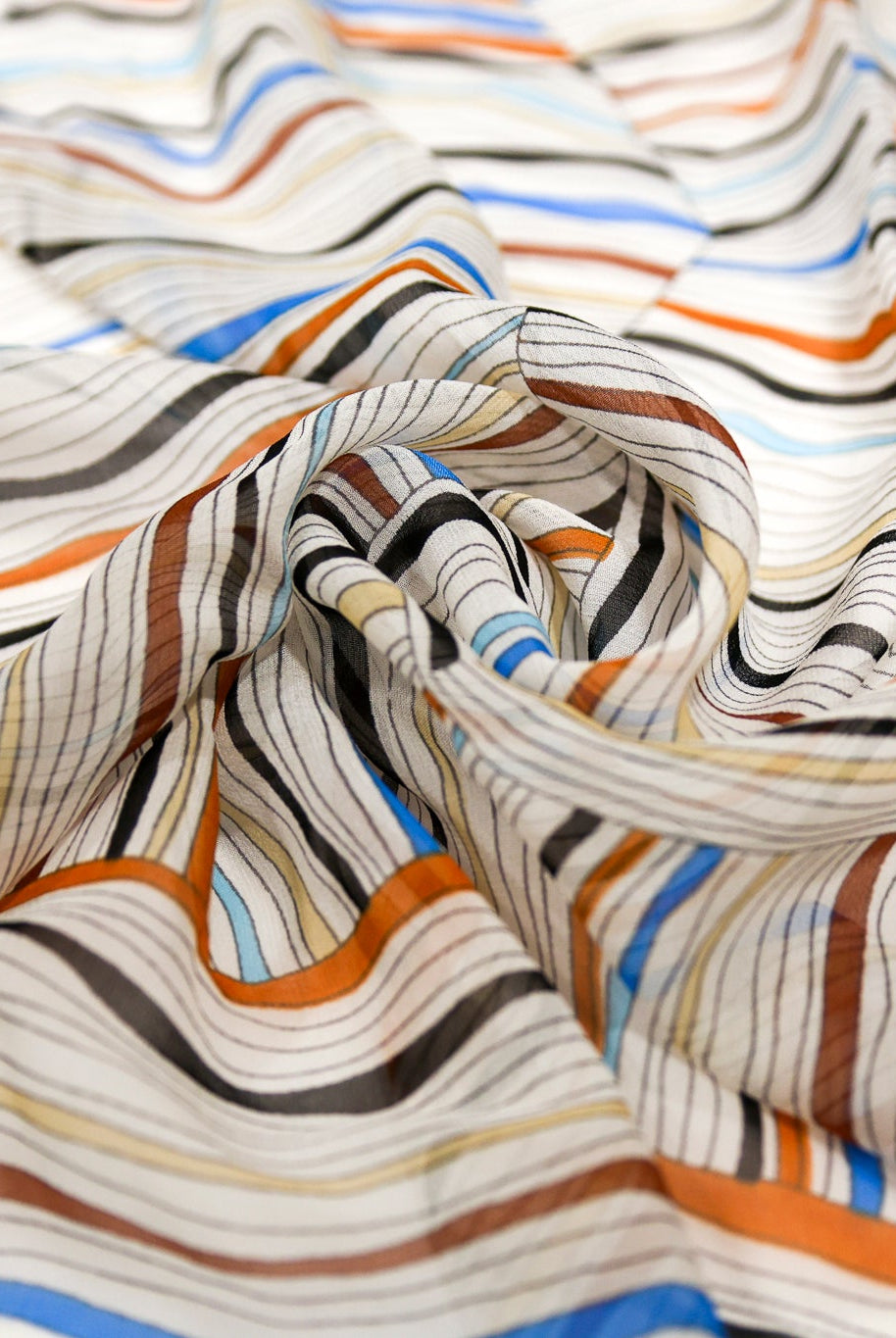 Organic Colorful Lines Geometric Shapes Silk Chiffon Fabric, Pre-Cuts - Boho Fabrics - Woven Fabric