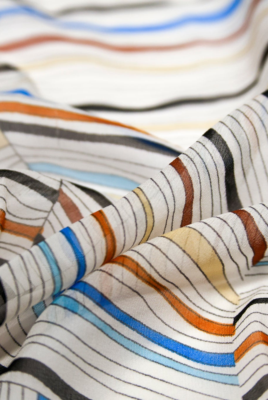 Organic Colorful Lines Geometric Shapes Silk Chiffon Fabric, Pre-Cuts - Boho Fabrics - Woven Fabric