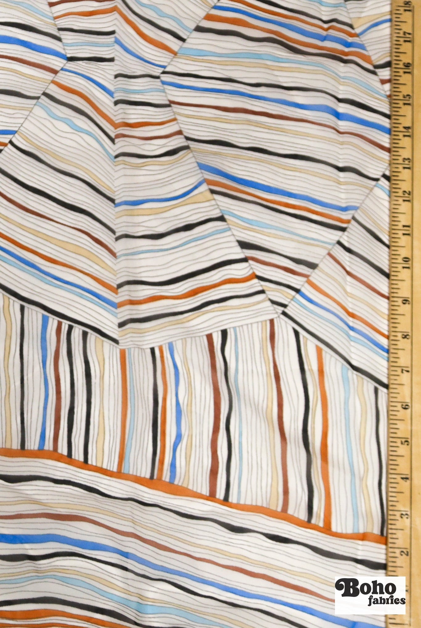 Organic Colorful Lines Geometric Shapes Silk Chiffon Fabric, Pre-Cuts - Boho Fabrics - Woven Fabric