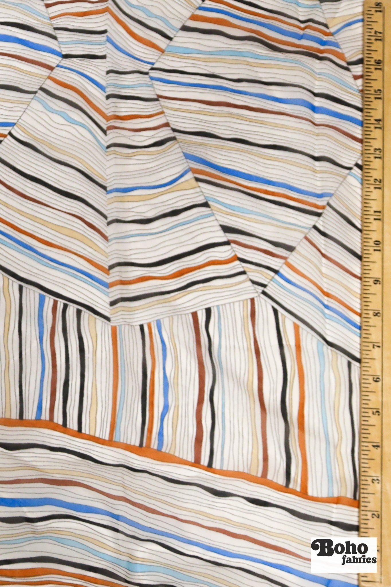 Organic Colorful Lines Geometric Shapes Silk Chiffon Fabric, Pre-Cuts - Boho Fabrics - Woven Fabric