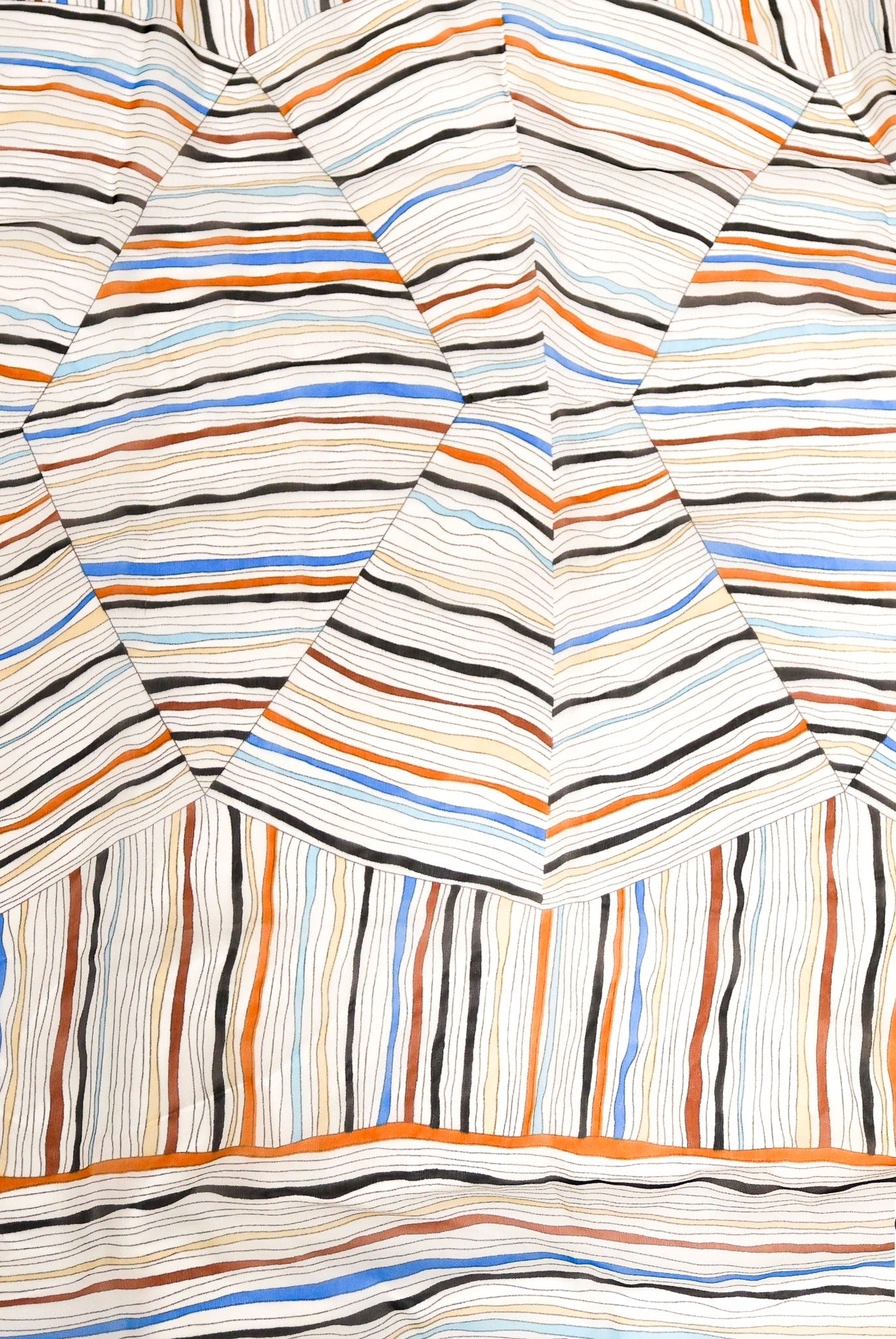 Organic Colorful Lines Geometric Shapes Silk Chiffon Fabric, Pre-Cuts - Boho Fabrics - Woven Fabric