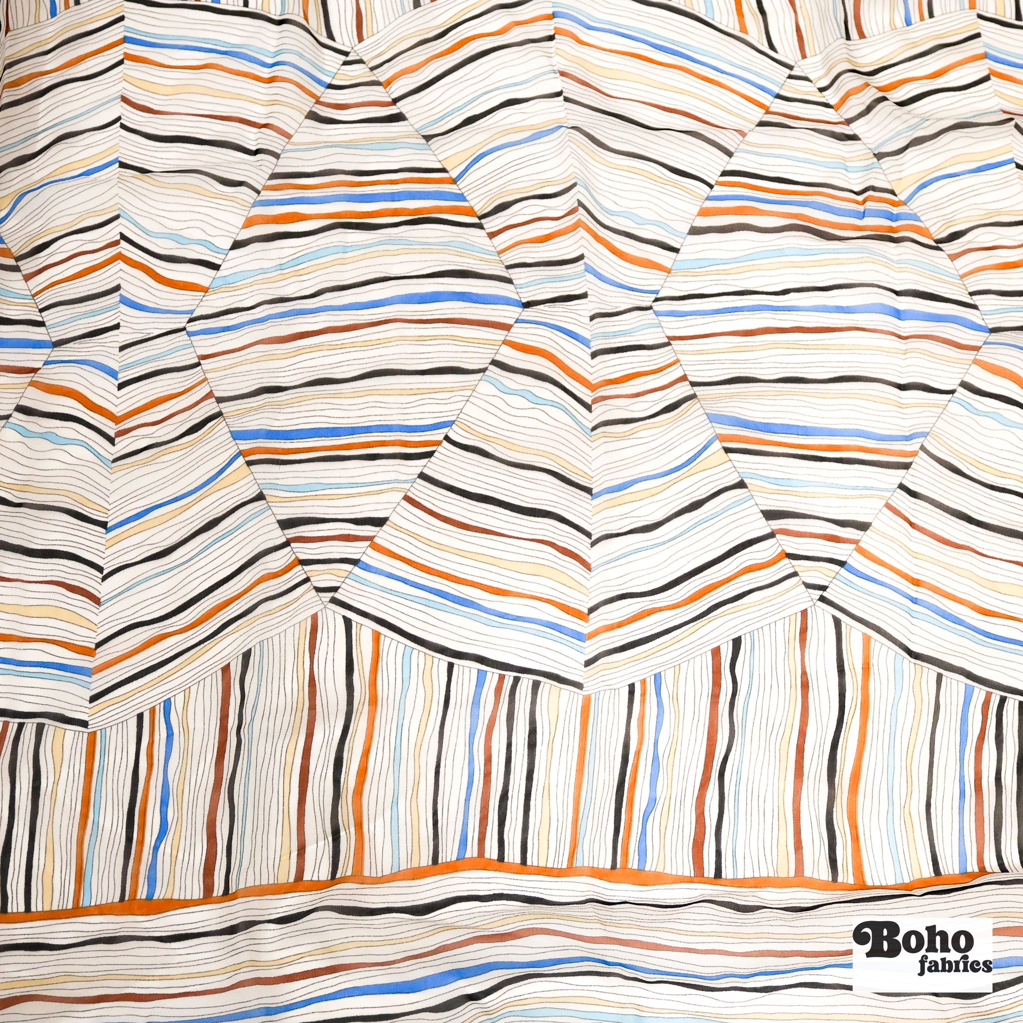 Organic Colorful Lines Geometric Shapes Silk Chiffon Fabric, Pre-Cuts - Boho Fabrics - Woven Fabric