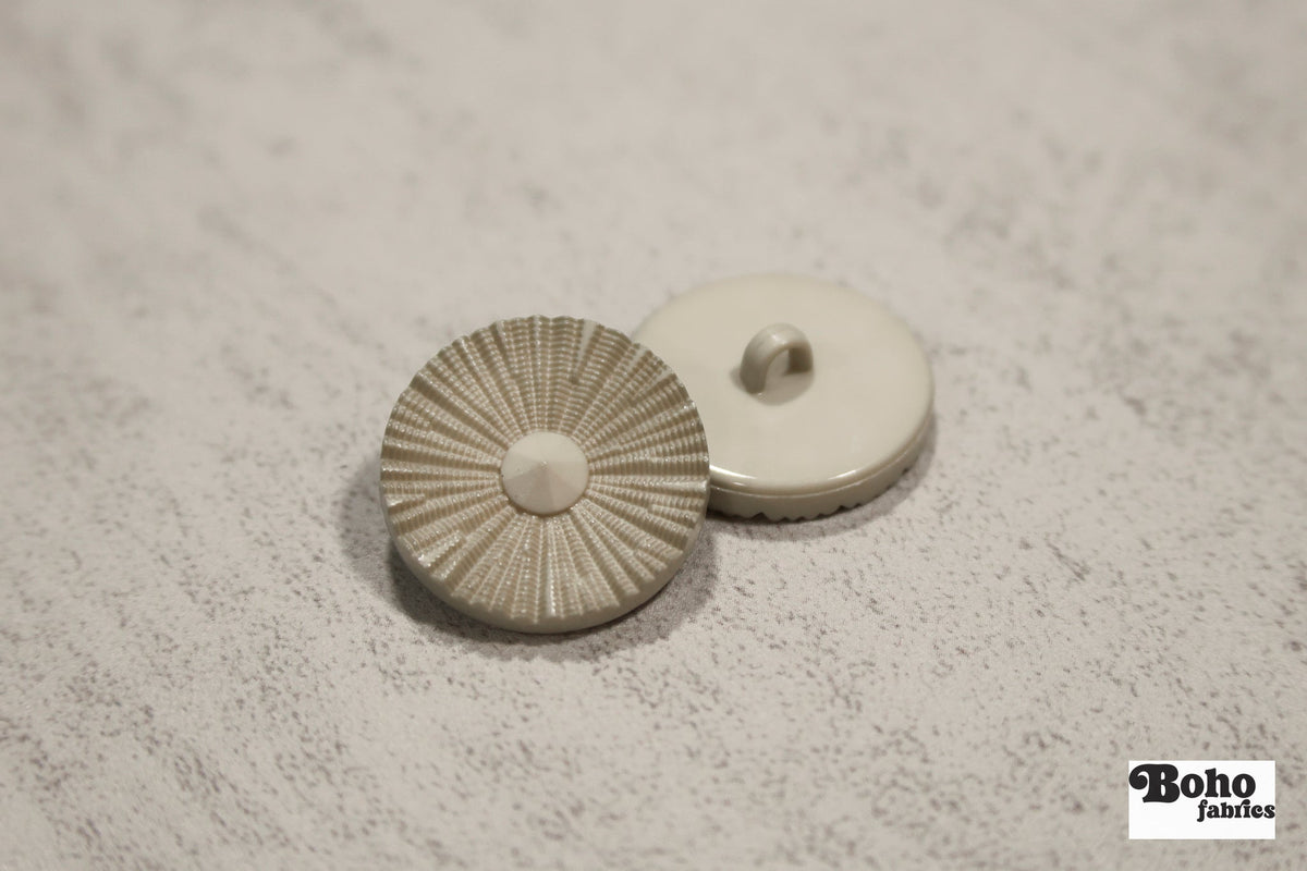 Pale Gray Round Ridged Sunburst Shank Buttons. 26L (16mm/ 3/4"), 28L, (18mm/ 11/16"), 34L (21mm / 13/16"), 36L (23mm, 7/8"), 42L (26mm/ 1") (Copy) - Boho Fabrics - Buttons & Snaps