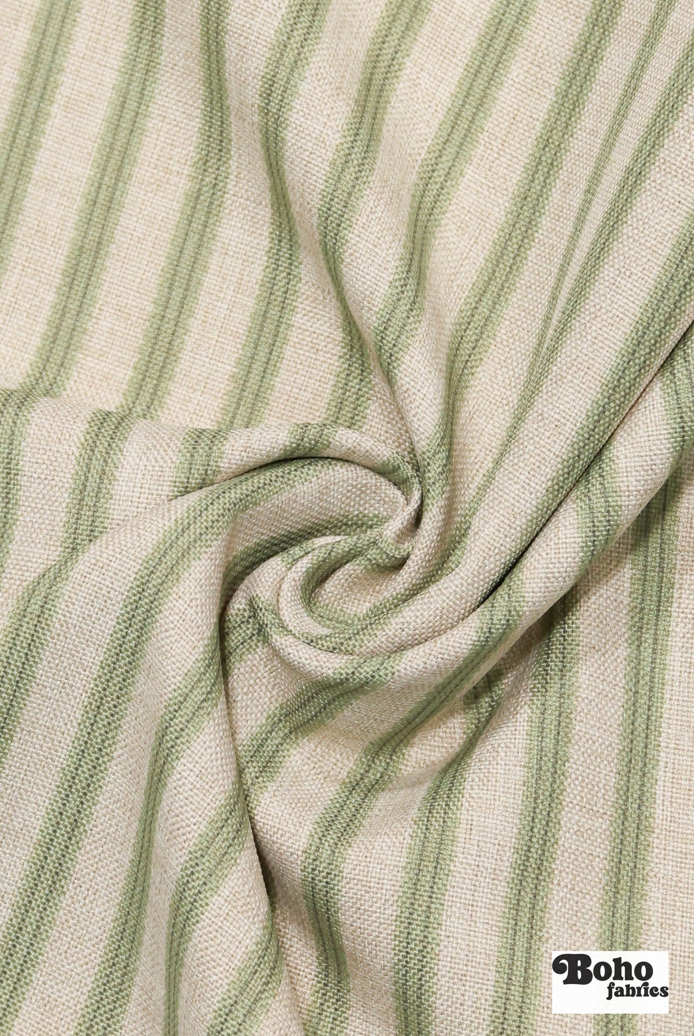 Pale Green & Beige, 3/8" Striped Linen-Look Woven Fabric - Boho Fabrics - Home Dec. & Upholstery Fabric