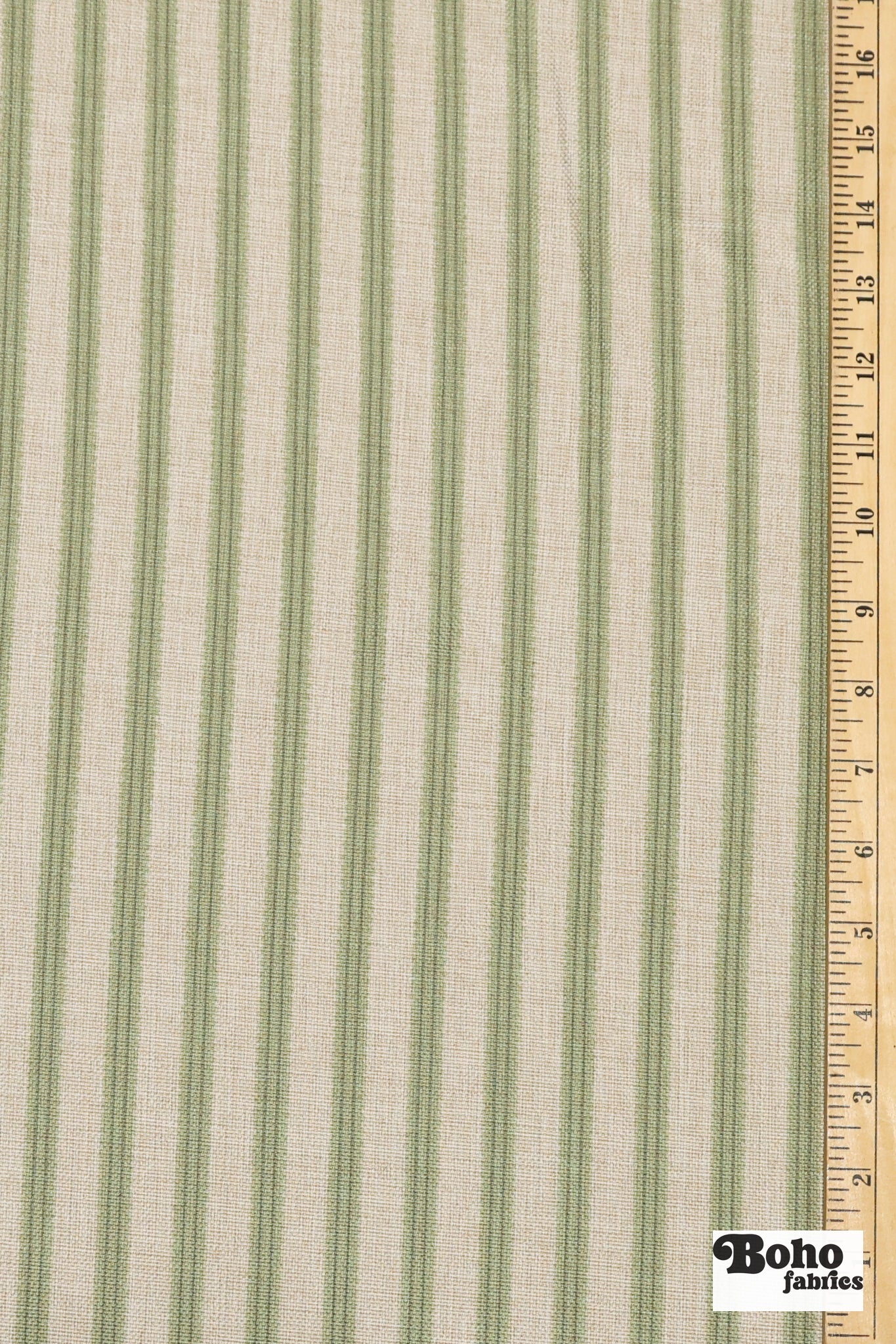 Pale Green & Beige, 3/8" Striped Linen-Look Woven Fabric - Boho Fabrics - Home Dec. & Upholstery Fabric