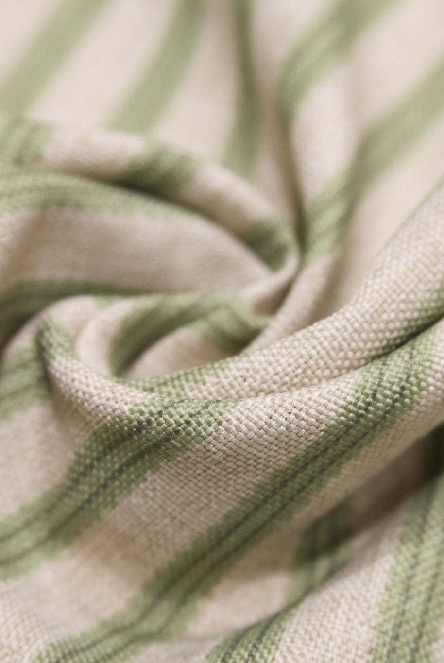 Pale Green & Beige, 3/8" Striped Linen-Look Woven Fabric - Boho Fabrics - Home Dec. & Upholstery Fabric