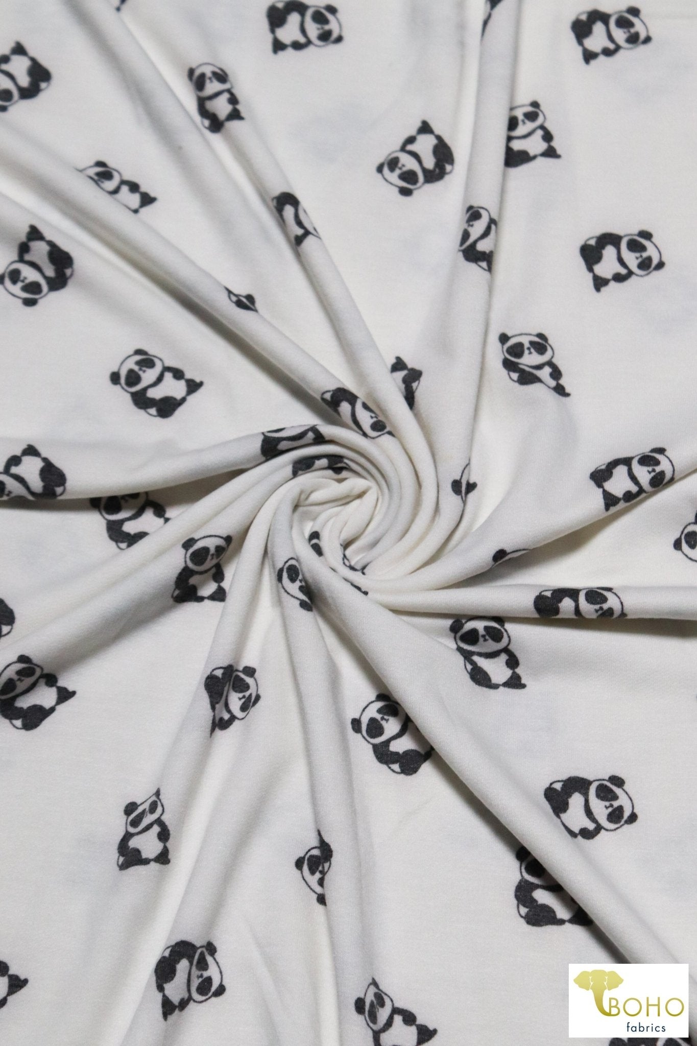 Pandas on White, French Terry Knit Print. FTP-321-WHT - Boho Fabrics