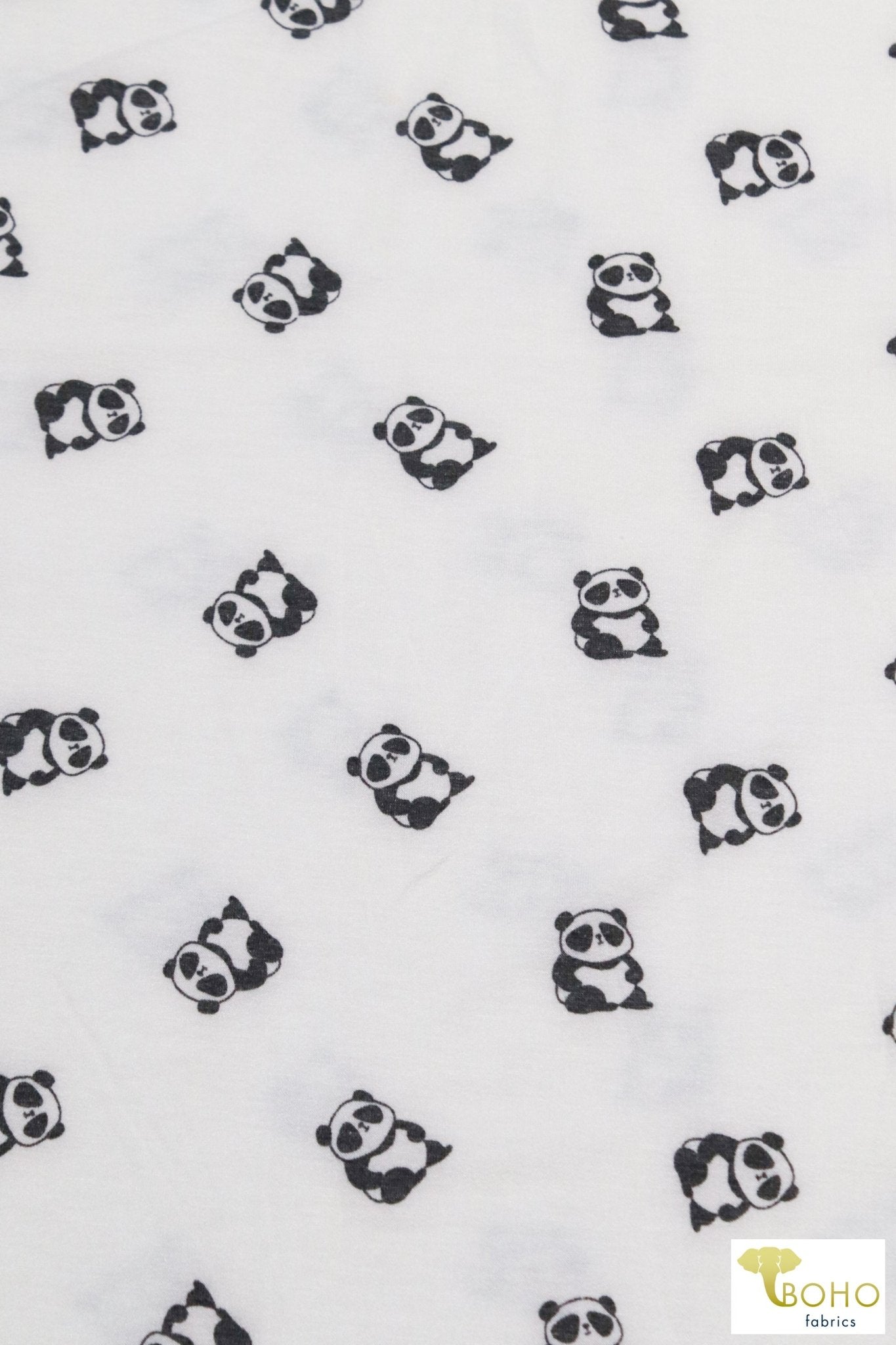 Pandas on White, French Terry Knit Print. FTP-321-WHT - Boho Fabrics
