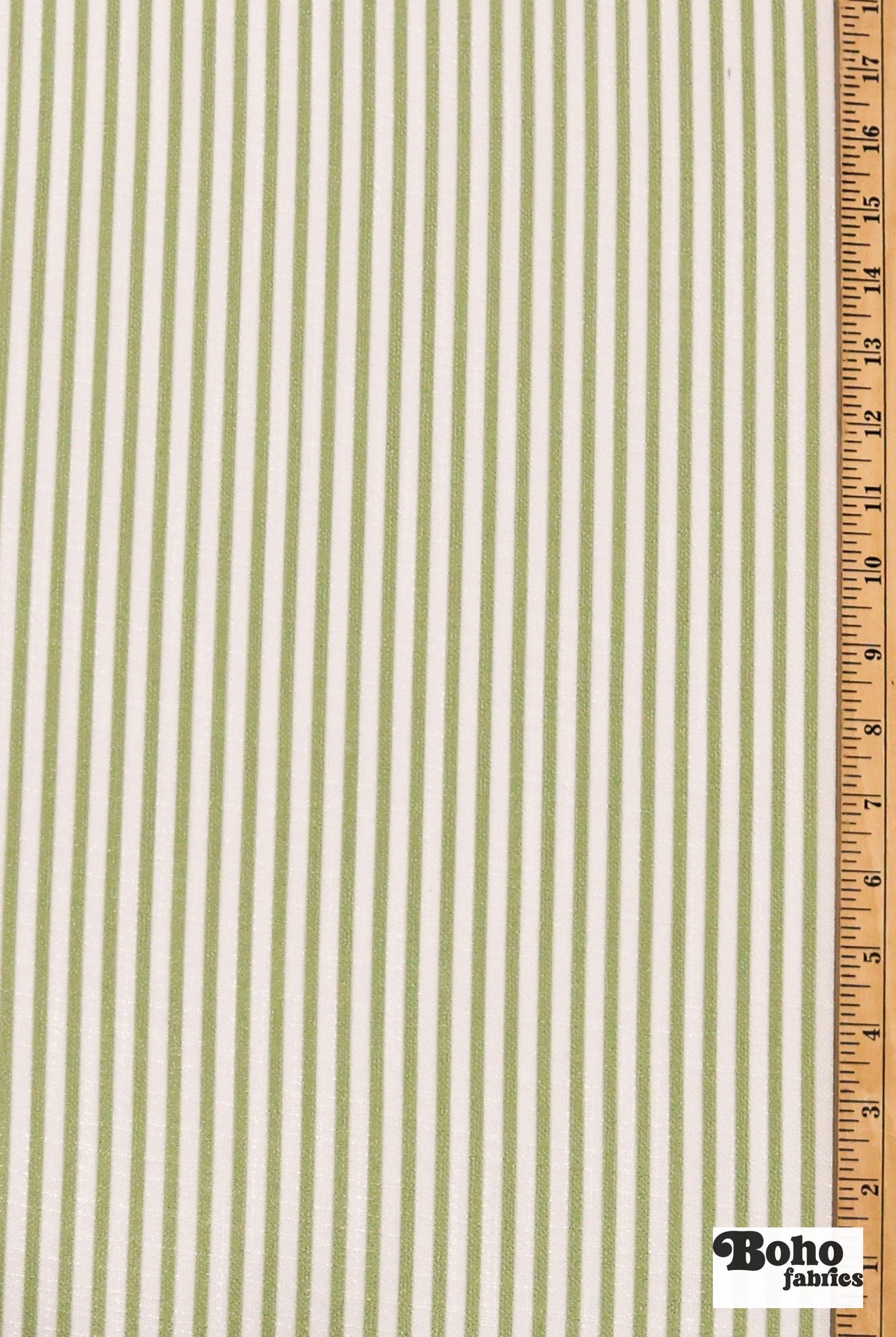 Pea Green & White, Narrow Striped Linen-Look Woven Fabric - Boho Fabrics - Home Dec. & Upholstery Fabric