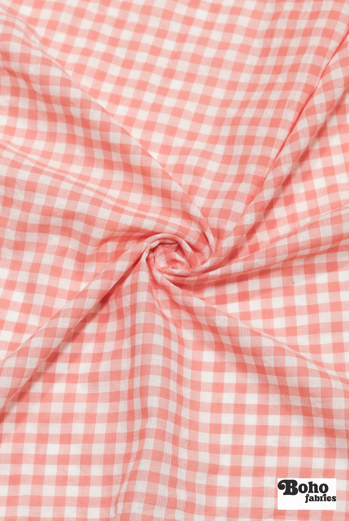 Peach and White Gingham Cotton Shirting Woven Fabric - Boho Fabrics - Woven, Fabric