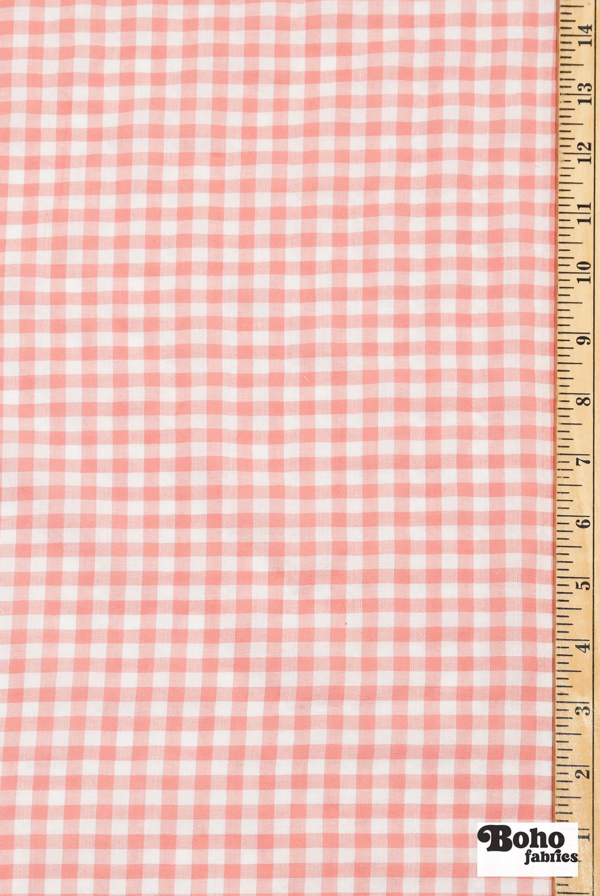 Peach and White Gingham Cotton Shirting Woven Fabric - Boho Fabrics - Woven, Fabric