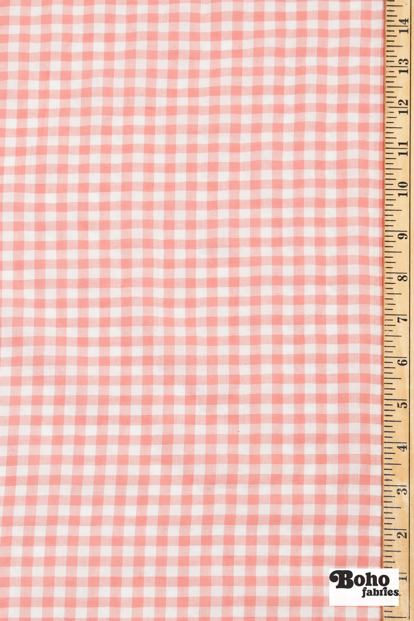 Peach and White Gingham Cotton Shirting Woven Fabric - Boho Fabrics - Woven, Fabric