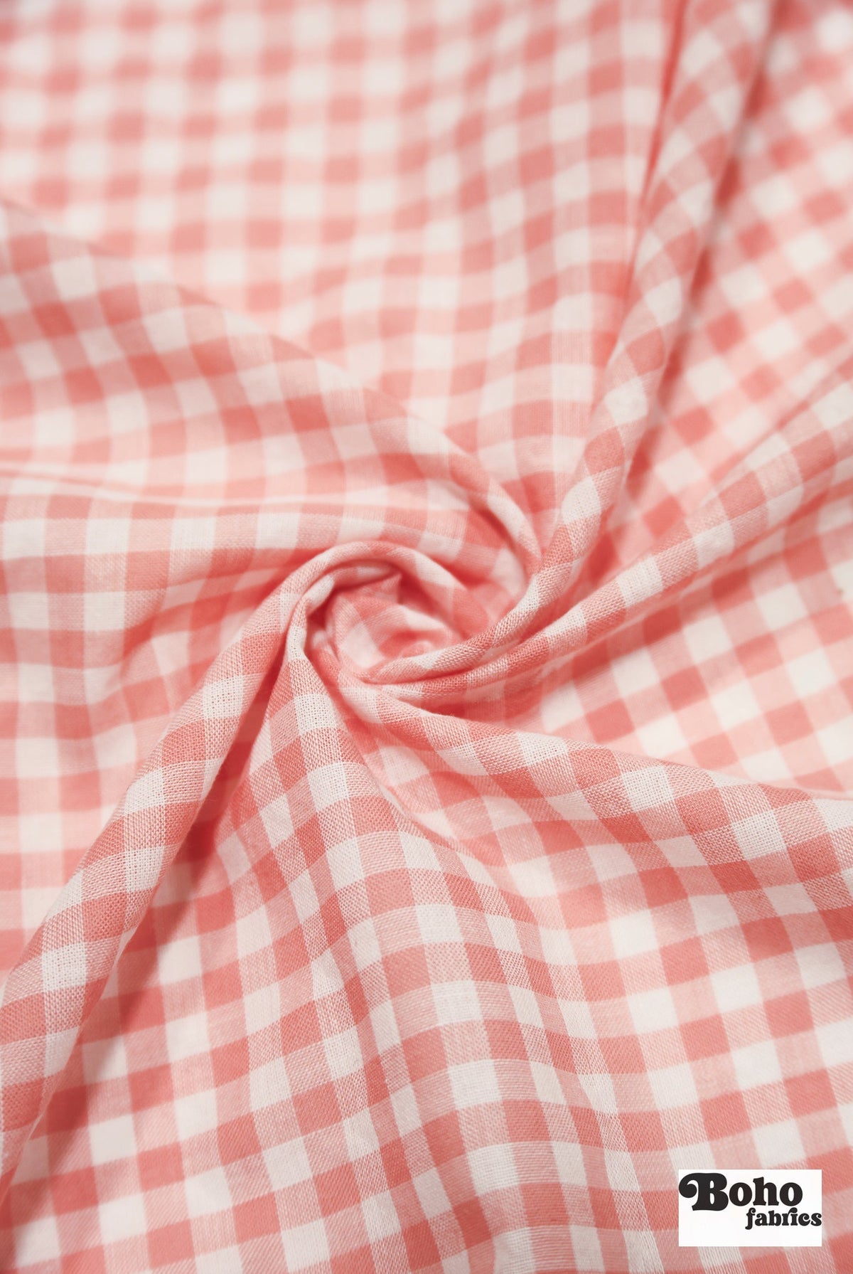 Peach and White Gingham Cotton Shirting Woven Fabric - Boho Fabrics - Woven, Fabric
