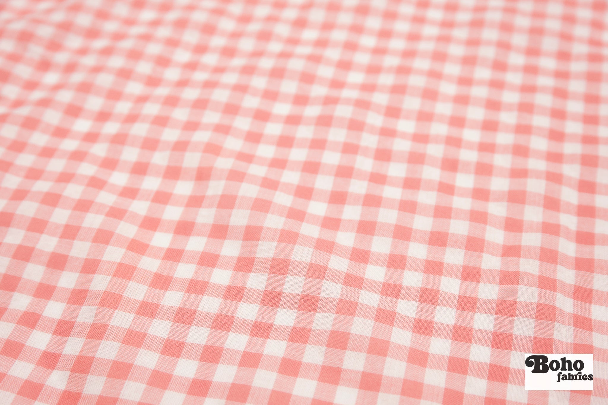 Peach and White Gingham Cotton Shirting Woven Fabric - Boho Fabrics - Woven, Fabric
