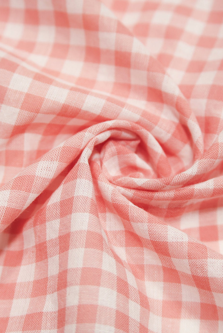 Peach and White Gingham Cotton Shirting Woven Fabric - Boho Fabrics - Woven, Fabric