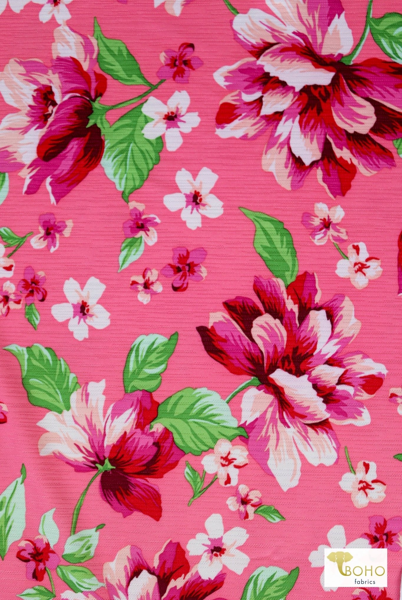 Peony Paradise in Coral Pink, Knit Fabric - Boho Fabrics - Novelty Knit
