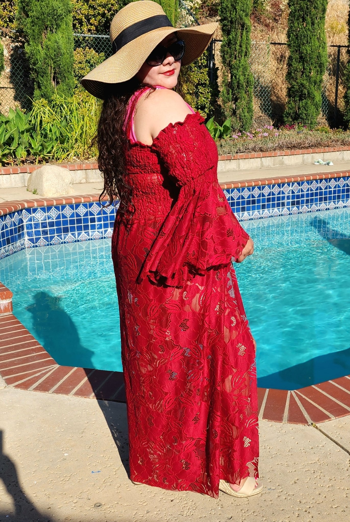 Peony Petals in Red. Stretch Lace Fabric. SL - 127 - RED - Boho Fabrics - Stretch Lace Fabric