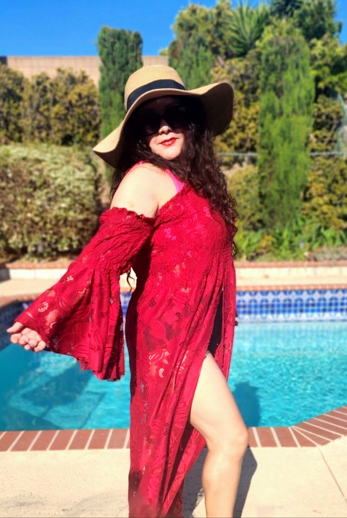 Peony Petals in Red. Stretch Lace Fabric. SL - 127 - RED - Boho Fabrics - Stretch Lace Fabric